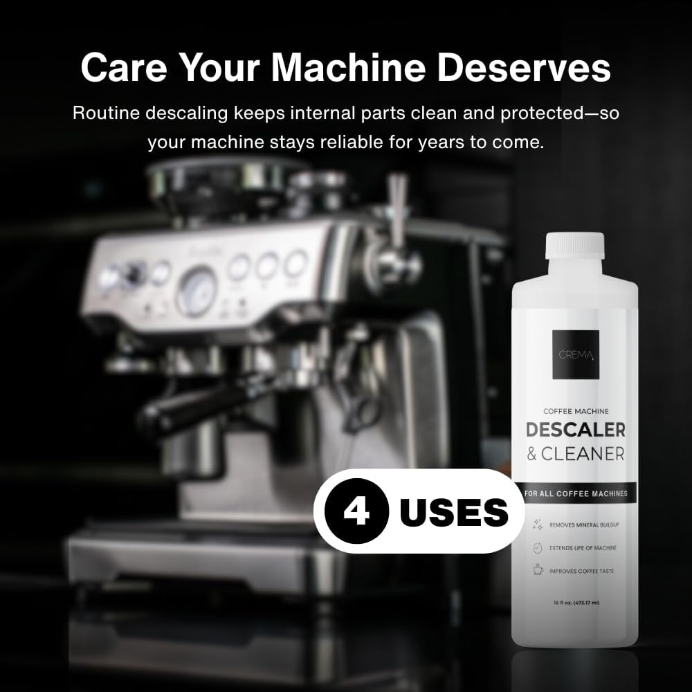 CREMA Coffee Products – Coffee Machine Descaler & Cleaner – Compatible with All Machines – 16 fl oz (4 Uses)
