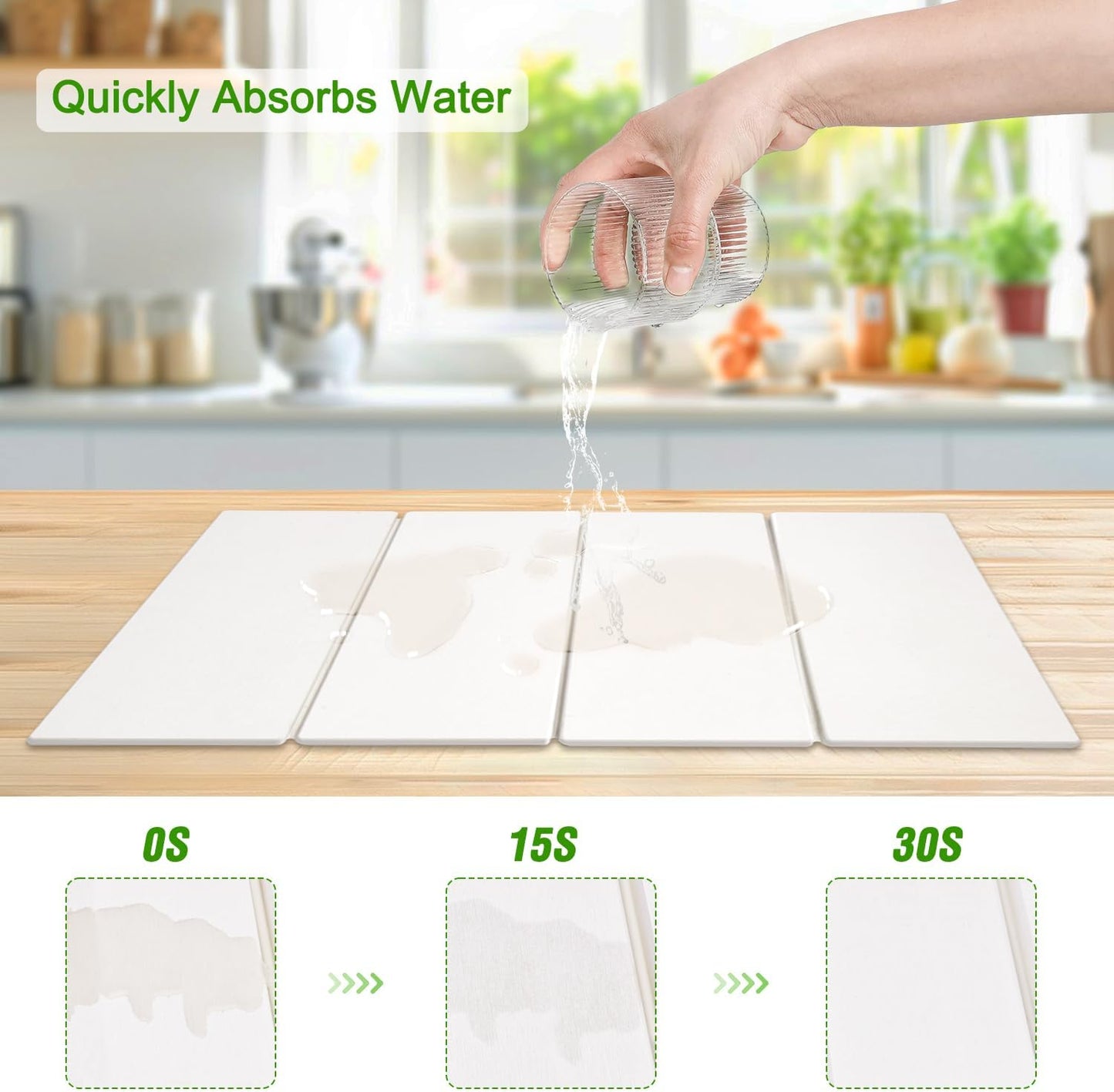 Large Dish Drying Mat for Kitchen Counter,24"×16"Fast Dry Pad Absorbent Countertop Mat, Heat-resistant Mat,Diatomaceous Earth Mats,White