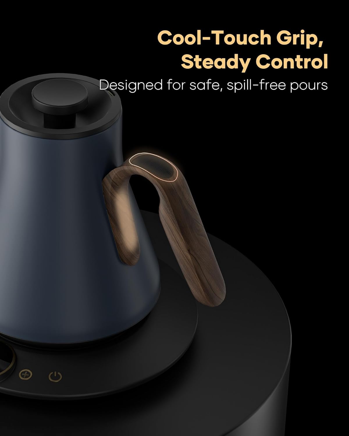 Cocinare FLOW B9 Gooseneck Electric Kettle, Precise Temperature Control for Pour-Over Coffee & Tea Brewing, Stainless Steel Interior, Rapid Heating for Boiling Water 1500W/0.9L (Blue Wooden)