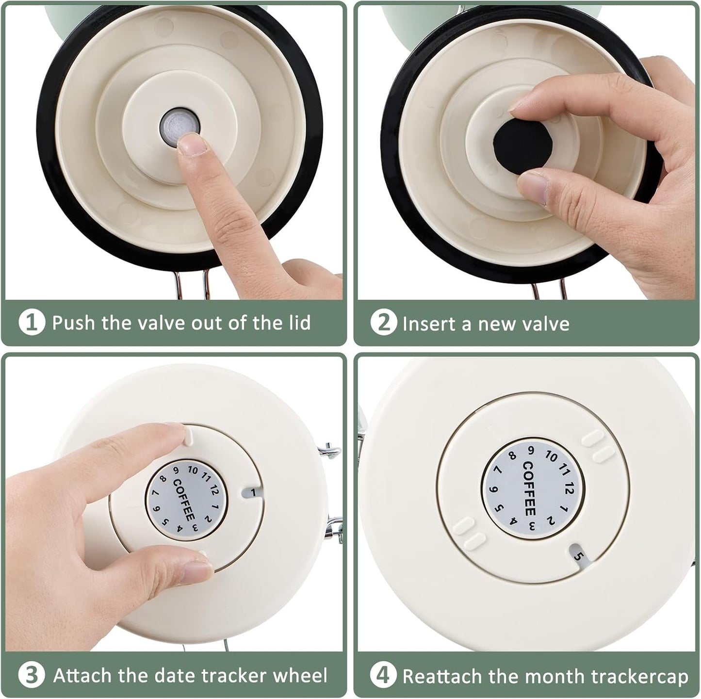 3Pcs Coffee Storage Canister 1.5L Double Airtight Coffee Beans Container with Date Locator 304 Stainless Steel Kitchen Food Storage Container with Spoon for Coffee Beans Grounds Tea,Green Sugar,Green