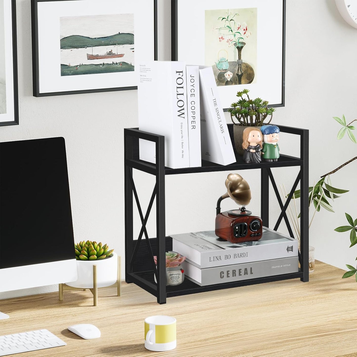 YINMIT Countertop Shelf Organizer,Coffee Bar Accessories,Spice Rack,Coffee Counter Shelf,2 Tier Coffee Organizer Station for Mugs,Cups,Cream,Syrup(Black, Large)