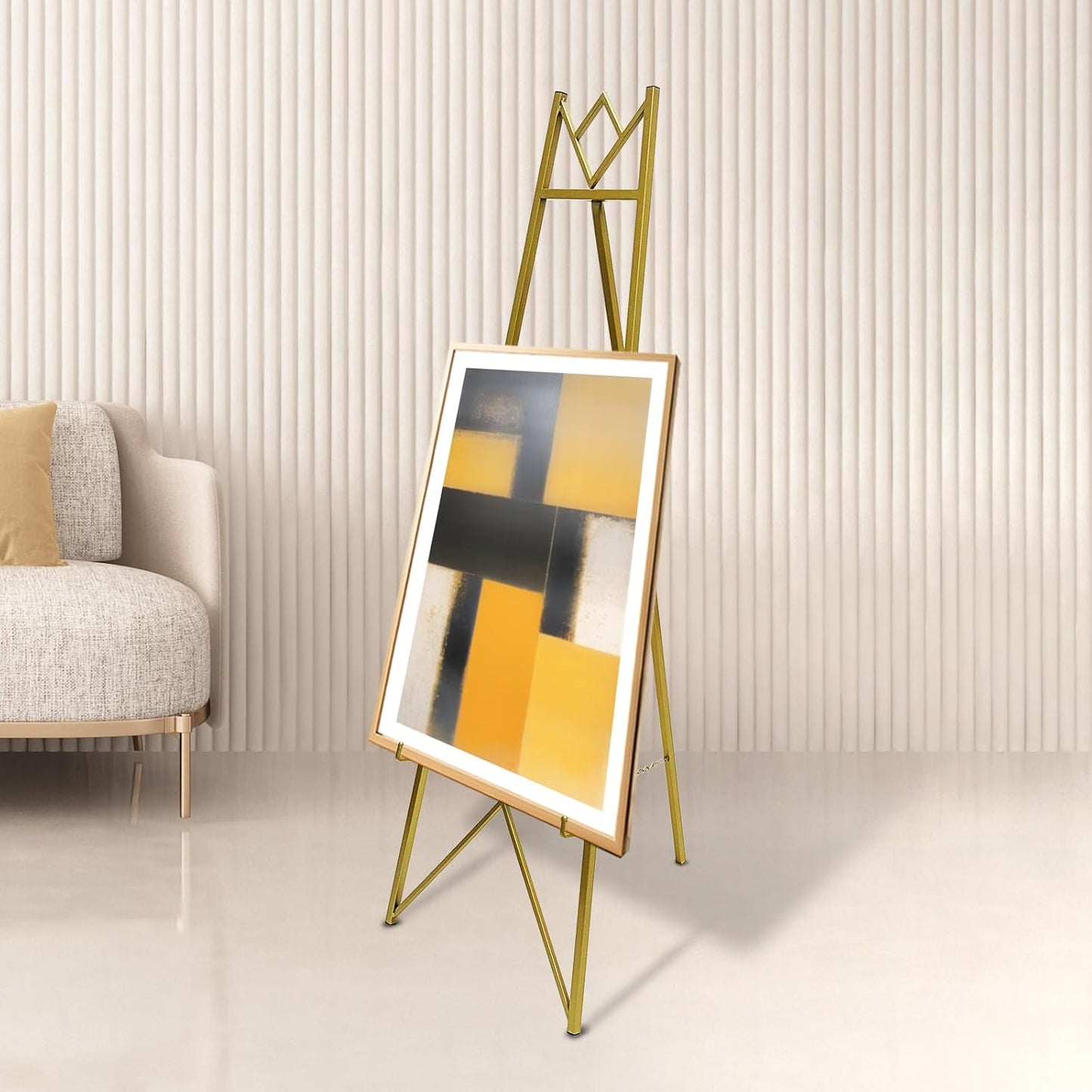 58 Inch Iron Adjustable Arts & Crafts Easels,Metal Easel Stand with Chain Support for Mirror,Floor Easels for Display Wedding Sign(Gold)