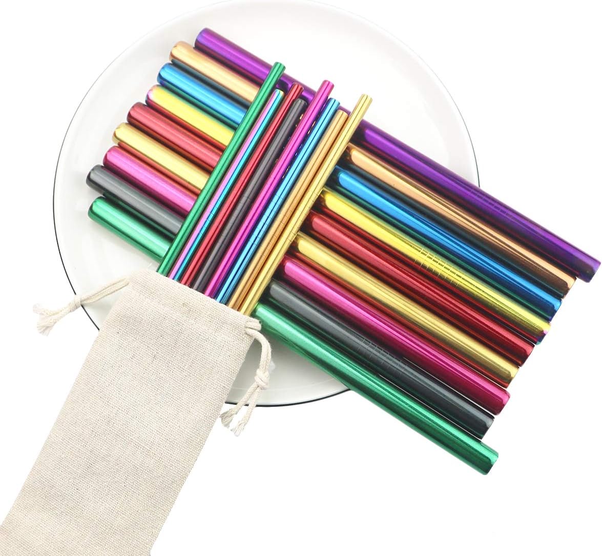 Gugrida Metal Straws Stainless Steel Straws 8.5" Drinking Straws Reusable 3 Set - Ultra Long Muti Color-Cleaning Brush for 20/30 Oz for Trail Tumblers Yeti RTIC SIC Ozark (2 Straight|1 Bent|1 Brush)