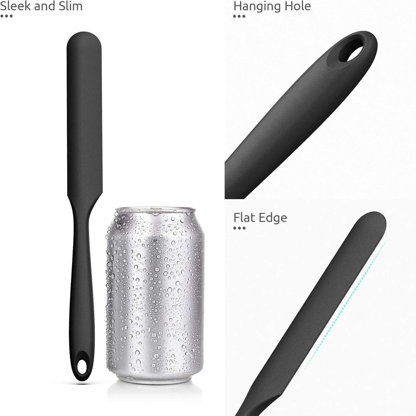 U-Taste Skinny Silicone Jar Spatula: 600ºF Heat-Resistant Food-Grade 10in Long Narrow Sourdough Stirring Stick, Seamless Flexible Peanut Butter Spreader for Scraping Icing Bread Cream, Jam (Black)