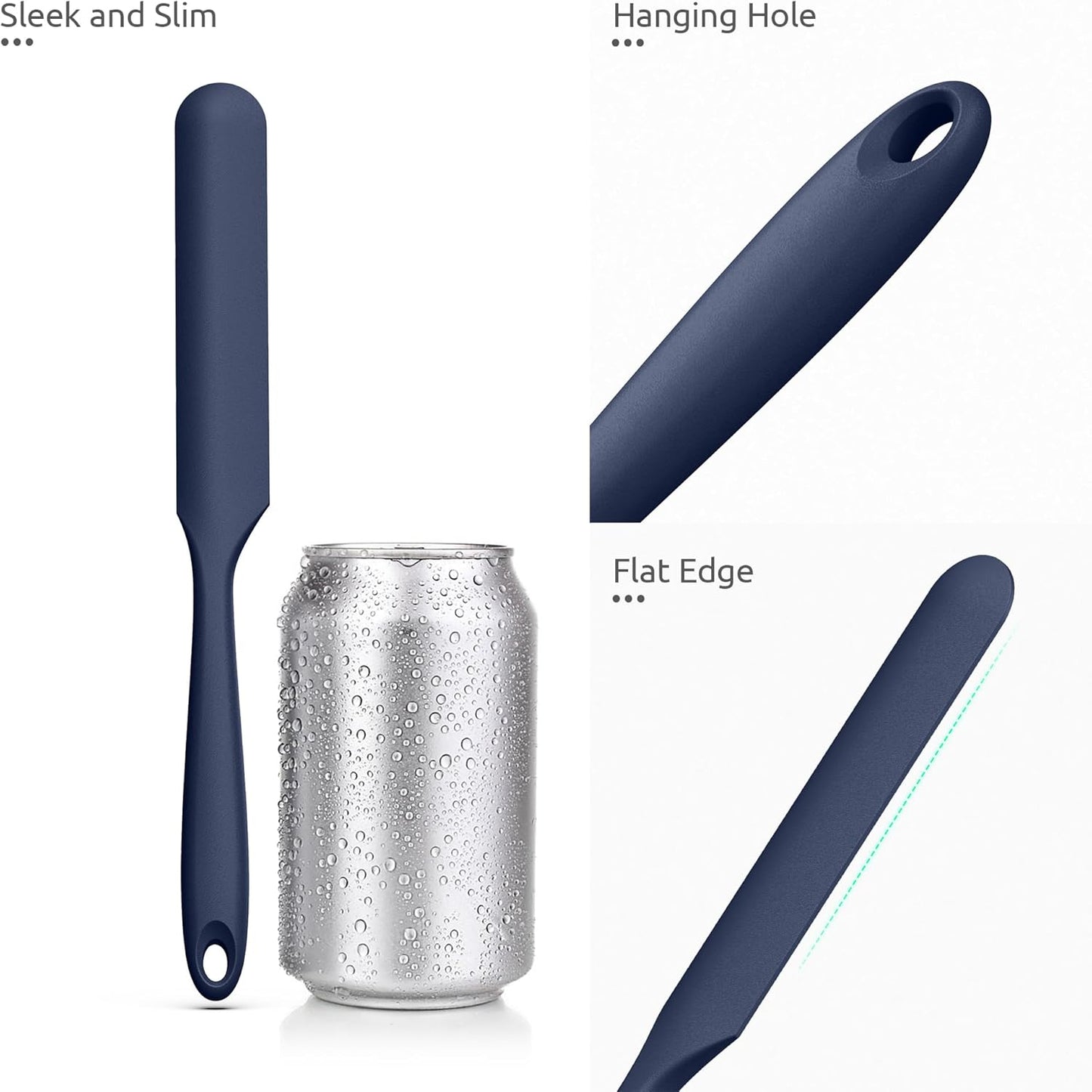 U-Taste Skinny Silicone Jar Spatula: 600ºF Heat-Resistant Food-Grade 10in Long Narrow Sourdough Stirring Stick, Seamless Flexible Peanut Butter Spreader for Scraping Icing Cream, Jam (Midnight Blue)