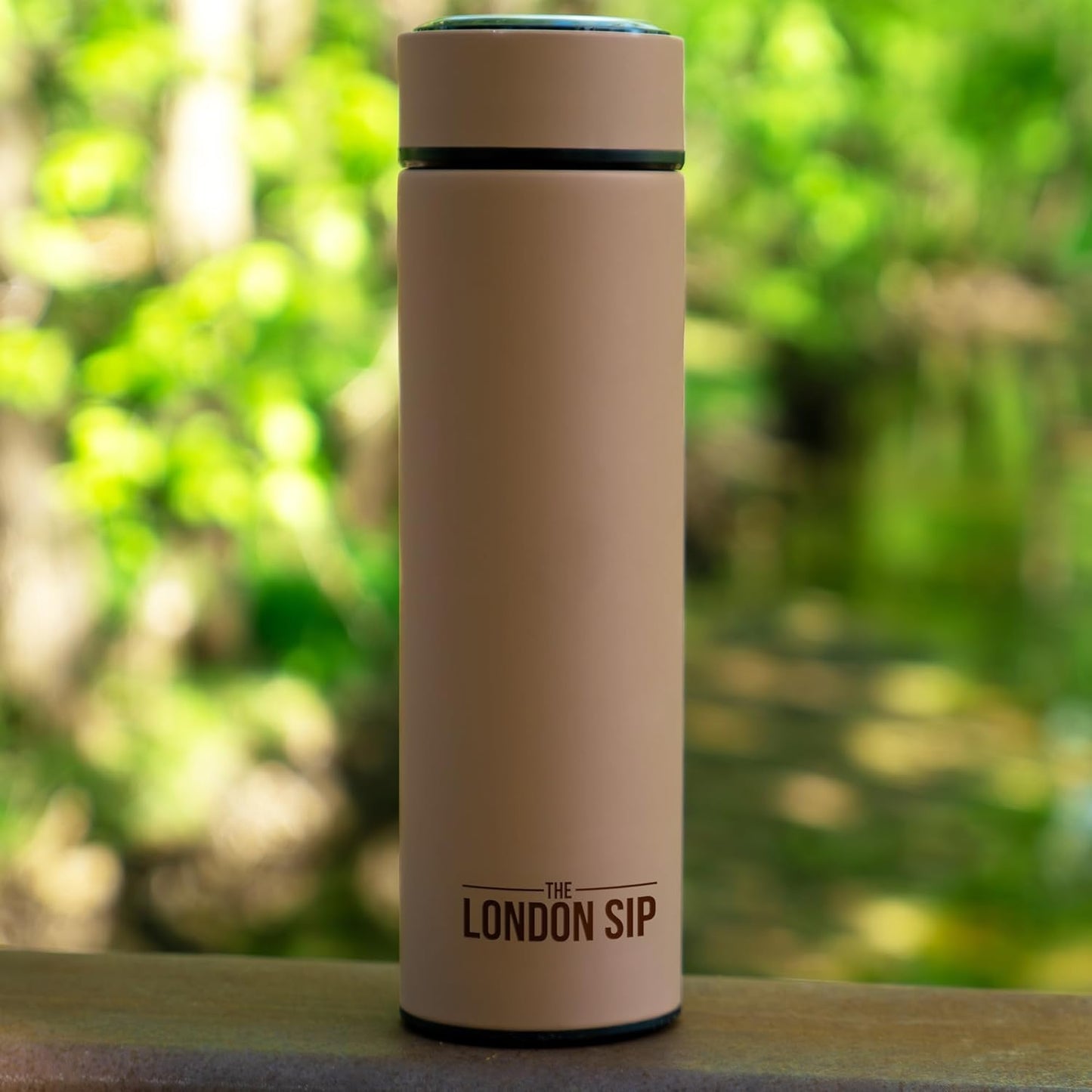 London Sip 16.9 oz Multi-Purpose Tea Infuser Mug – Fruit Infuser Water Bottle for Hot and Cold – Double Wall Stainless Steel Insulated, Mocha Brown