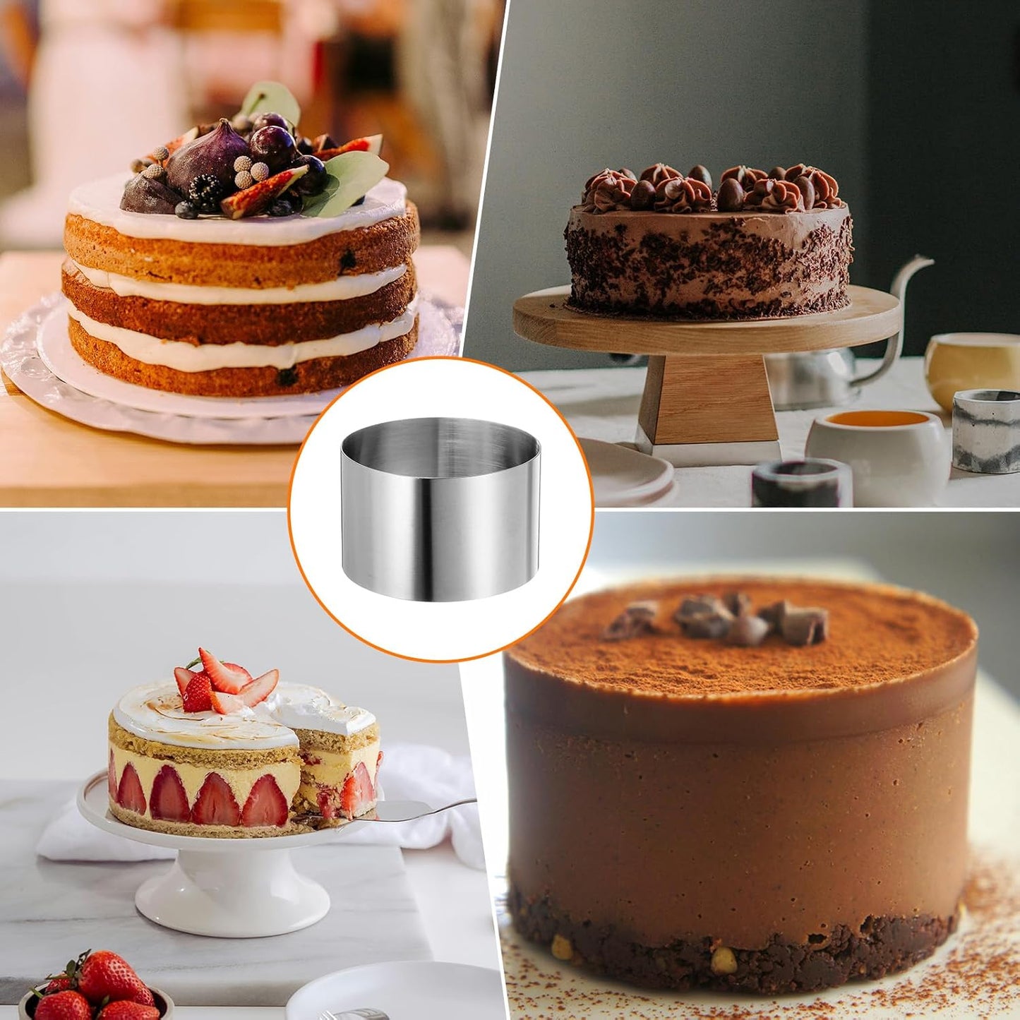 HARFINGTON Round Cake Ring 3.14 x 2 Inch Seamless Stainless Steel Pastry Mousse Dessert Ring Mirror Coating for Baking Cooking Making Tool