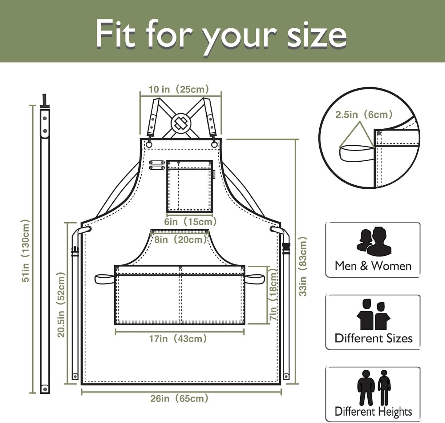 10 Pack Kitchen Aprons, Work Apron, Canvas, Multiple Pockets, Gardening, Painting, BBQ, Artist, Carpenter, Sizes M to XXL, Olive