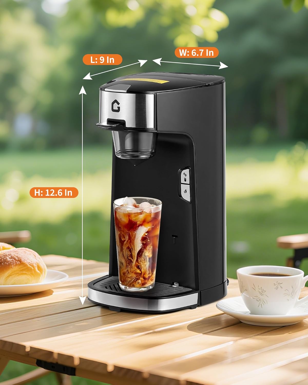 Compatible Coffee Maker with Hot and Cold Brewing, 120V 1300W Single Serve Machine with Scoop Filter for Ground Coffee and Tea, Black