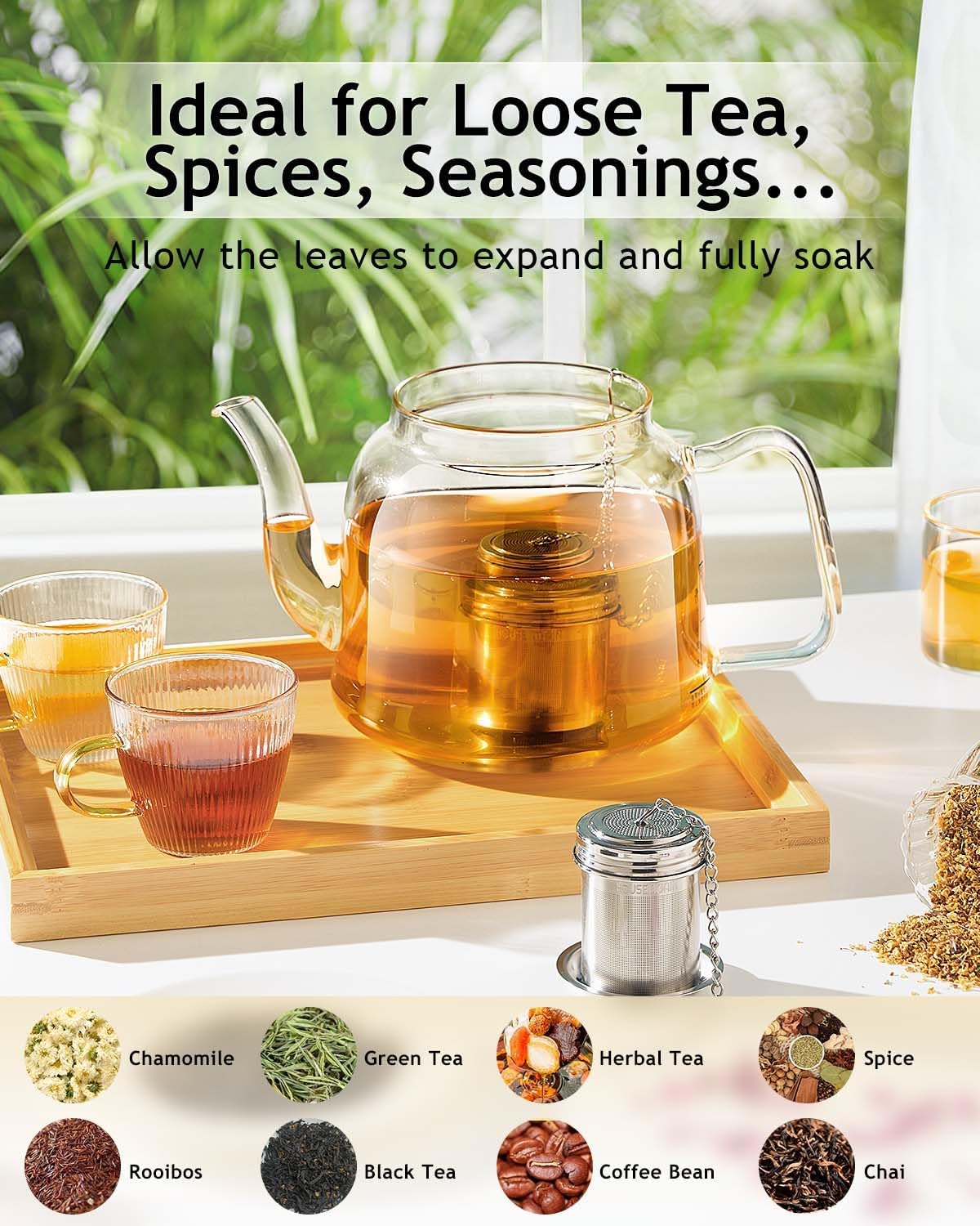 House Again 2 Pack Tea Infuser, Extra Fine Mesh Tea Infusers for Loose Tea, 18/8 Stainless Steel Tea Strainer with Extended Chain Hook, Tea Steeper for Brew Tea, Spices & Seasonings