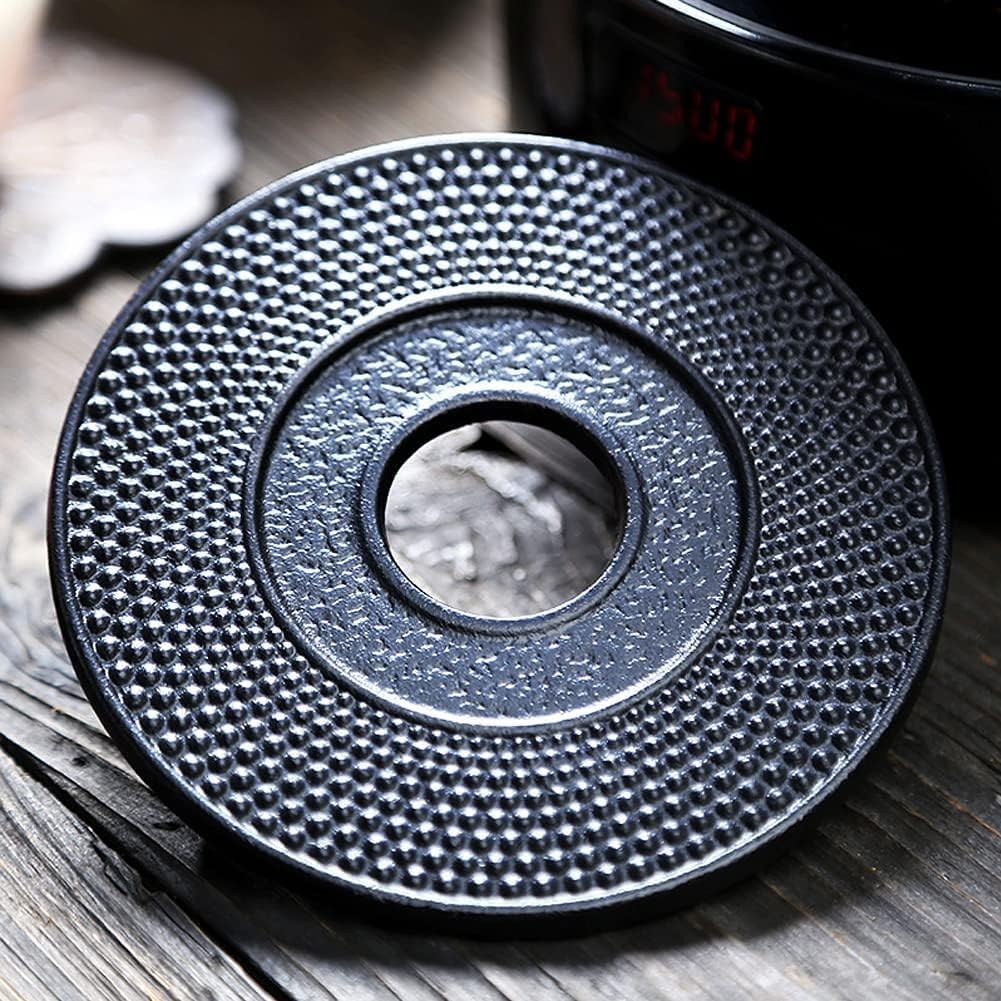 suyika Cast Iron Mat with Rubber Pegs/Feet for Japanese Tea Kettle Cast Iron Teapot Black Trivet 5.3in