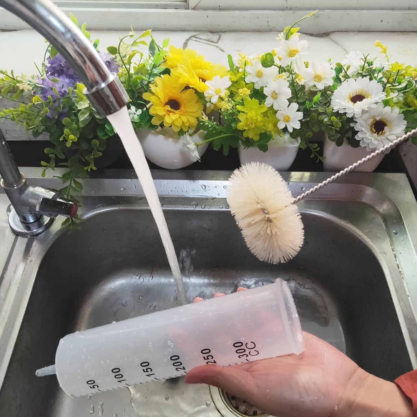 Coralpearl Bottle Brushes Thin Long Handle X 4, Skinny Wire Cleaner Set in Stainless Steel with Natural Boar Bristle at Wool Tip, Bendable Flexible for Cleaning Narrow Neck Bottles, Pipe, Tube, Hose