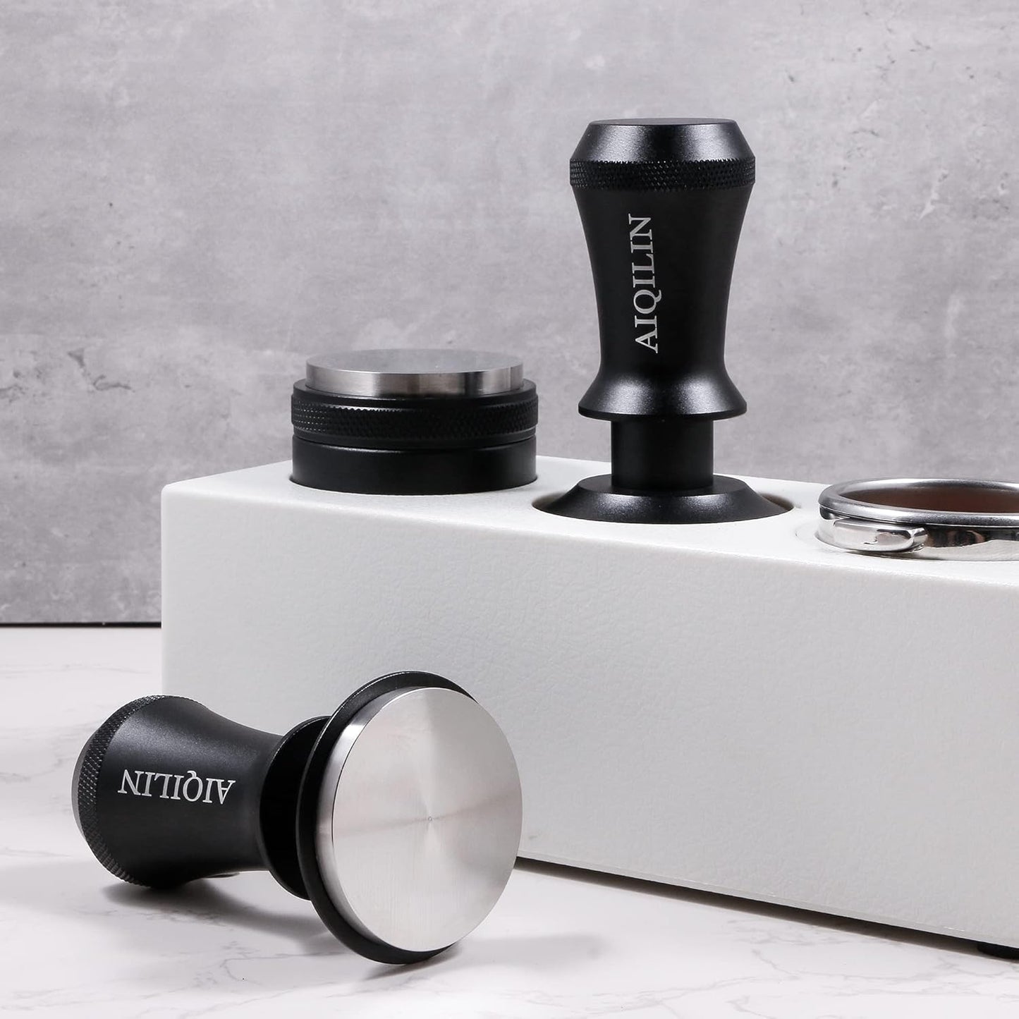 Espresso Tamper, Constant 30lb Coffee Tamper with double Calibrated Spring Loaded, Stainless Steel double spring loaded Coffee Tamper Fits for All Portafilters- Flat Base (51mm, BLACK)