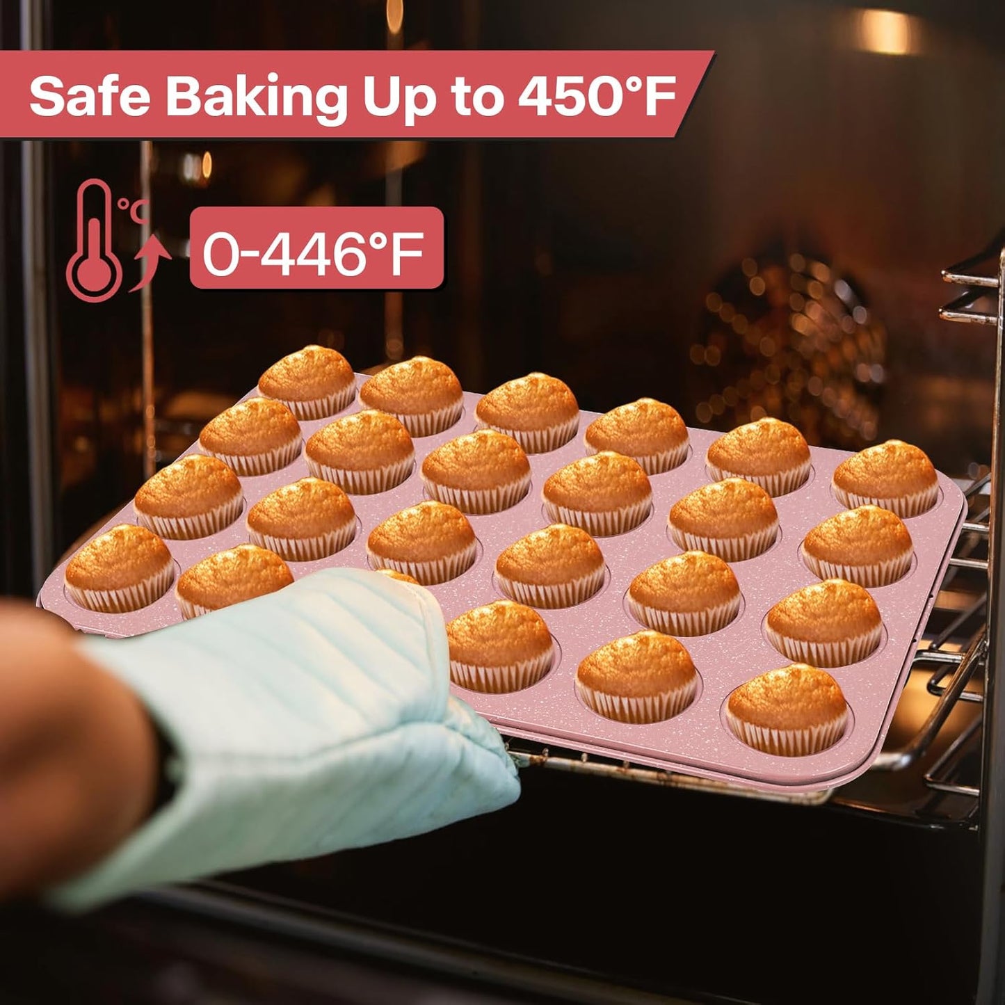 Spmart 2-Pack 24-Cup Nonstick Ceramic-Coated Mini Muffin Pan | Durable & Easy Clean Muffin Tins | Perfect for Small Baked Goods & Party Treats (Pink)