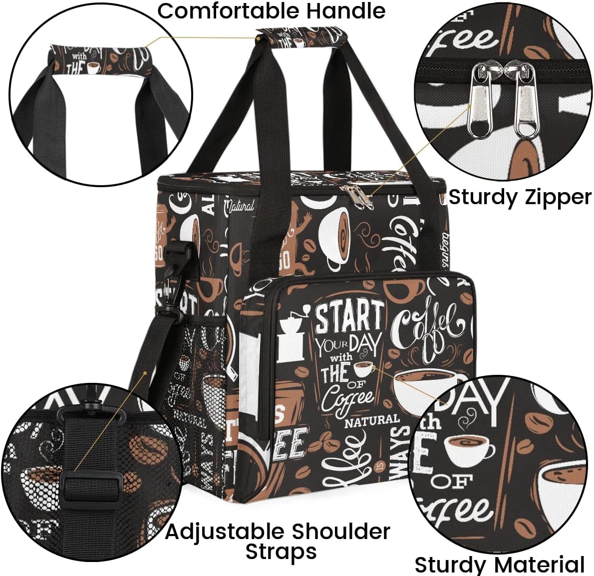 coffee cup coffee beans Coffee Maker Carring Bag Travel Carrying Storage Tote Bag Compatible with Keurig K-Mini or K-Mini Plus Portable Single Serve Coffees Brewer Case with Pockets for K-cup Pods