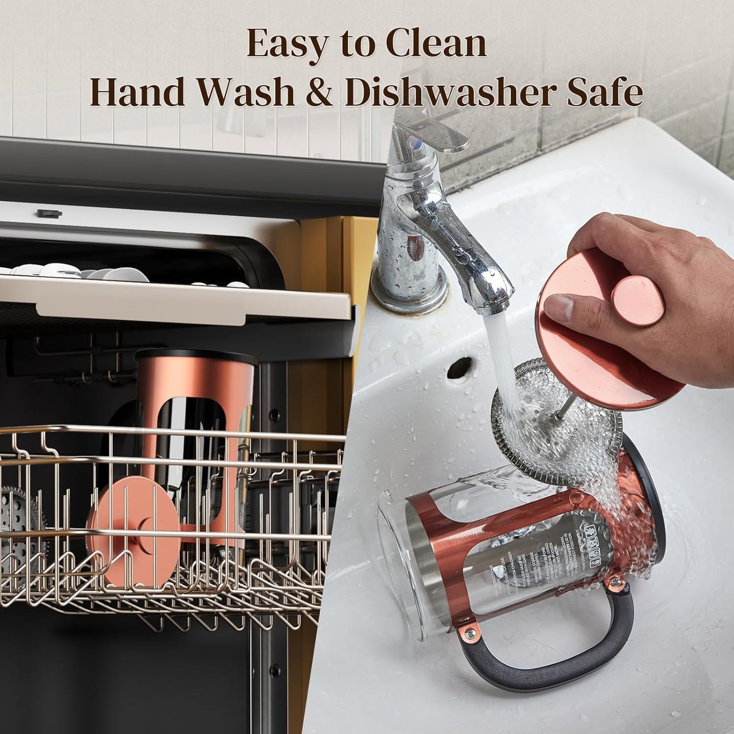 Veken French Press Coffee Maker 34oz 1 L, No Plastic Touching Cafe, Heat Resistant Thickened Borosilicate Glass, Stainless Steel Brewer, Cold Brew Cafetera Teapot for Kitchen Travel Camping, Copper