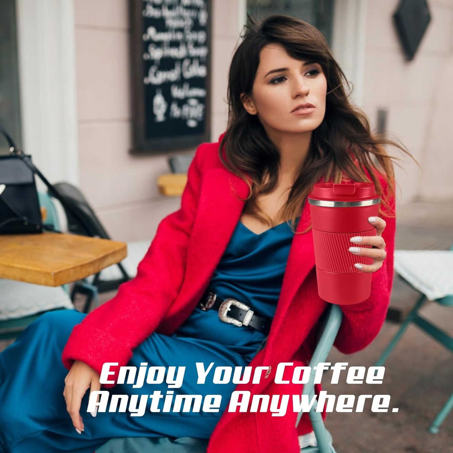 Vacuum-Insulated Stainless Steel Travel Coffee Mug, Leak-Proof Reusable Coffee Cup with Lid - Keep Hot & Cold Drinks for Hours, Durable Thermos Tumbler for Men & Women (3rd-Red, 12OZ)