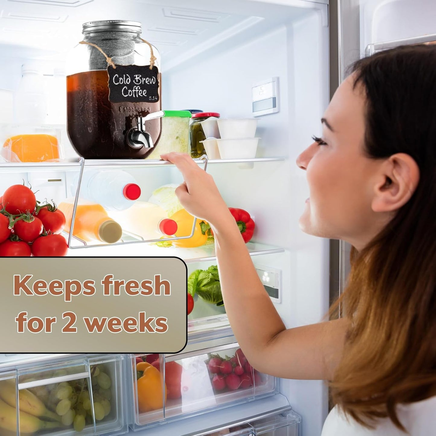 1 Gallon Cold Brew Coffee Maker - 3rd Generation Fine Mesh Filter - Stainless Steel Spigot - Extra Thick Large Glass Mason Jar Drink Dispenser Carafe, Iced Coffee Maker & Sun Tea Pitcher with Infuser.