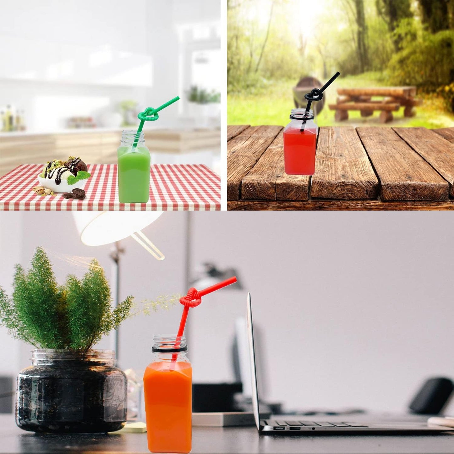 3 Pcs 8 Ounce Plastic Juice Bottles, Reusable Bulk Beverage Containers for Juice, Milk and Other Beverages, White lid