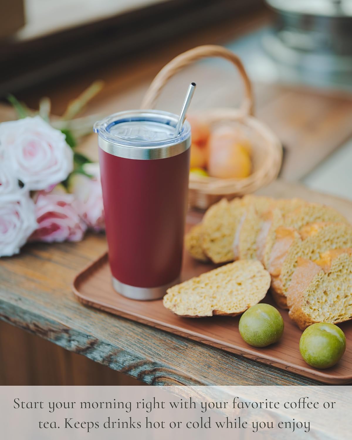 Travel Coffee Tumbler 20oz, 1 Pack Leakproof Travel Coffee Mug with Lid and Straw, Stainless Steel Double Wall Vacuum Insulated Tumbler for Hot/Iced Drinks (Textured Matte, Periwinkle)