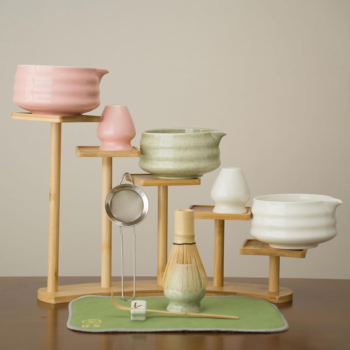 Matcha whisk Set,7 Pcs Matcha Making Kit with whisk Whisk, Ceramic Bowl, Sifter, Scoop, Holder, Stand, and Tea Towel for Ultimate Matcha Experience(White)