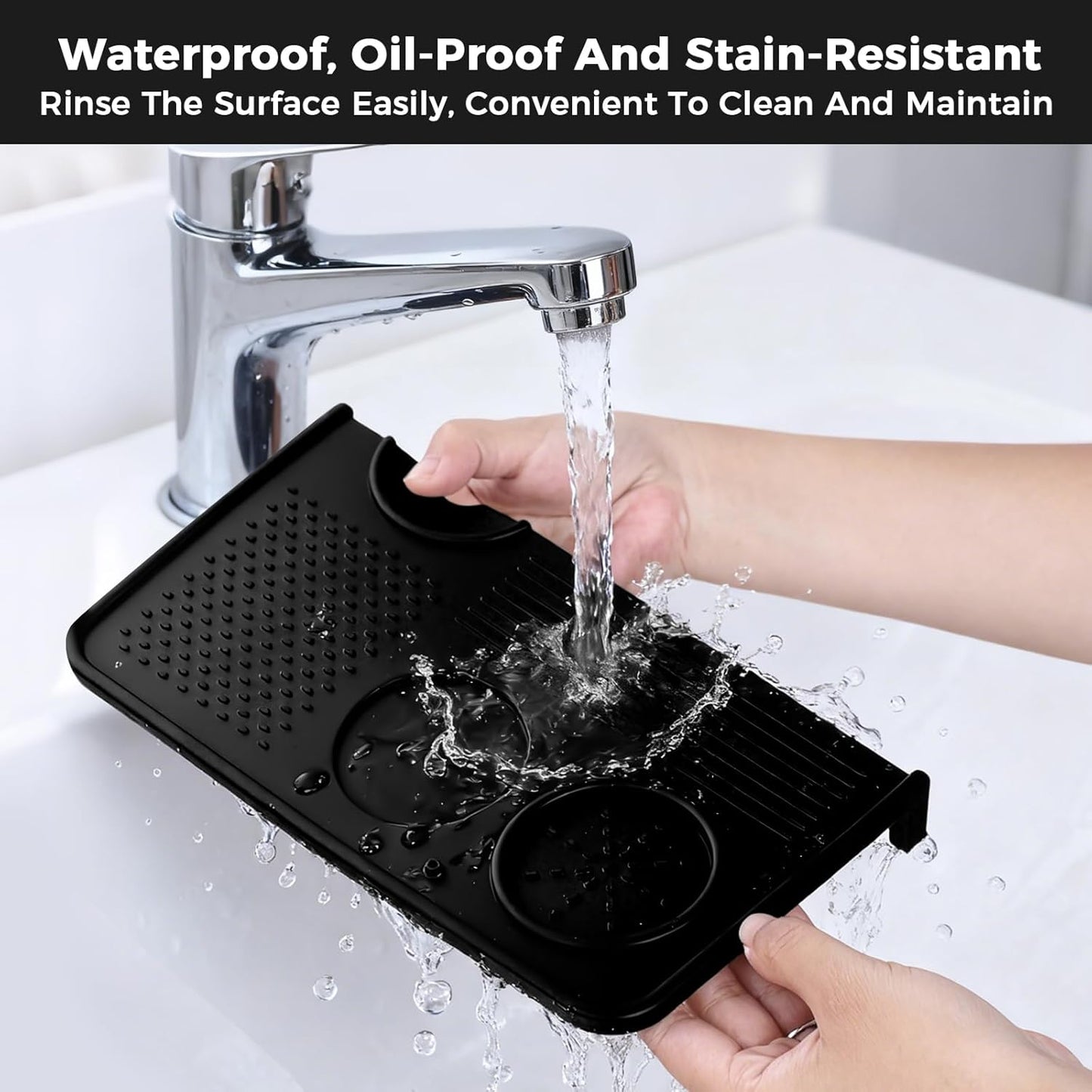 Food Grade Silicone Espresso Tamping Mat for Counter – Multi-Slot Coffee Tamper Mat for Barista Espresso Machine Accessories – Waterproof Neat Tamp Station Coffee Bar Mat for Countertop Black