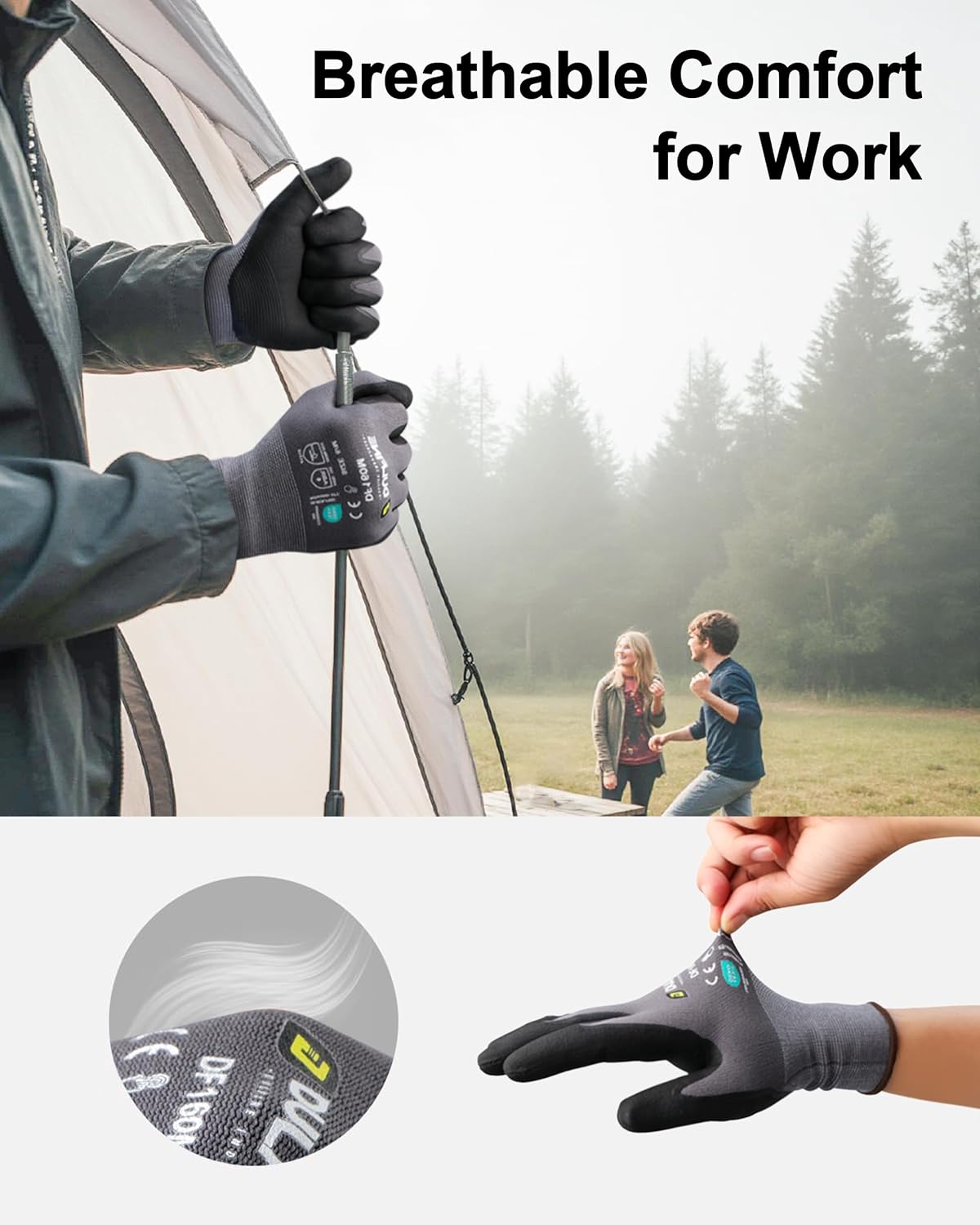 DULFINE Safety Work Gloves MicroFoam Nitrile Coated-3 Pairs Pack,Seamless Knit Nylon Glove with Black Micro-Foam Nitrile Grip,Ideal for General Purpose,Automotive,Home Improvement,Painting(Small)