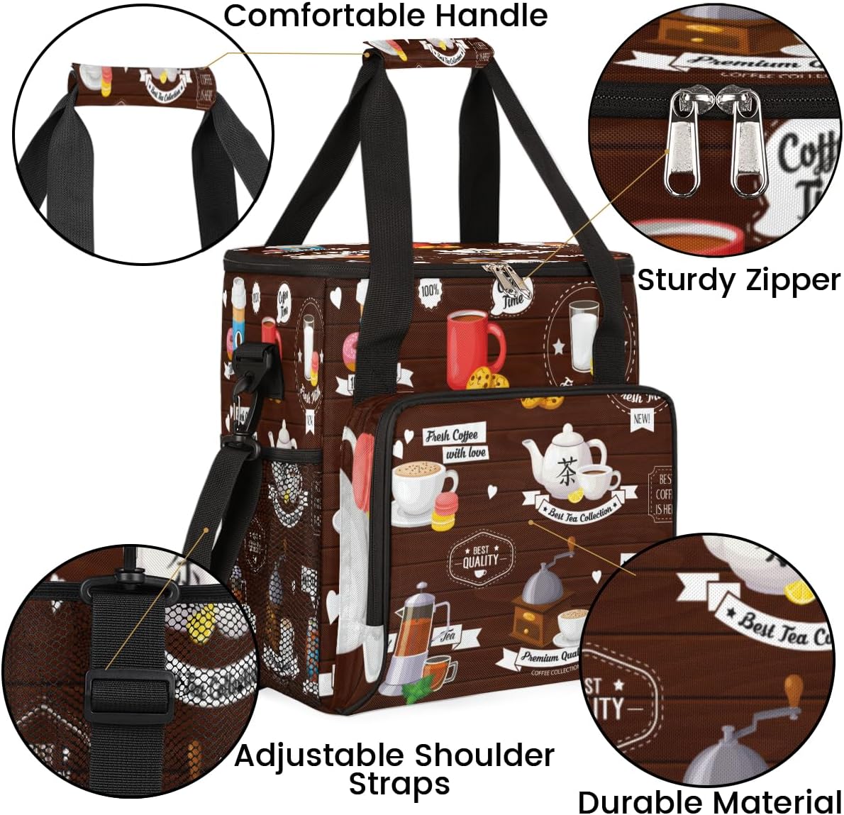 Coffee Culture Maker Carring Bag Cafe Travel Carrying Storage Tote Compatible with Keurig K-Mini or Plus Portable Single Serve Brewer Case Pockets for K-cup Pods