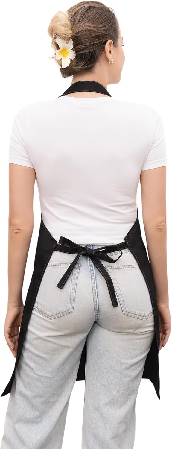 Barista Waitress Chef Cooking Aprons Waterproof Canvas Hair Stylists Apron with 3 Pockets for Women