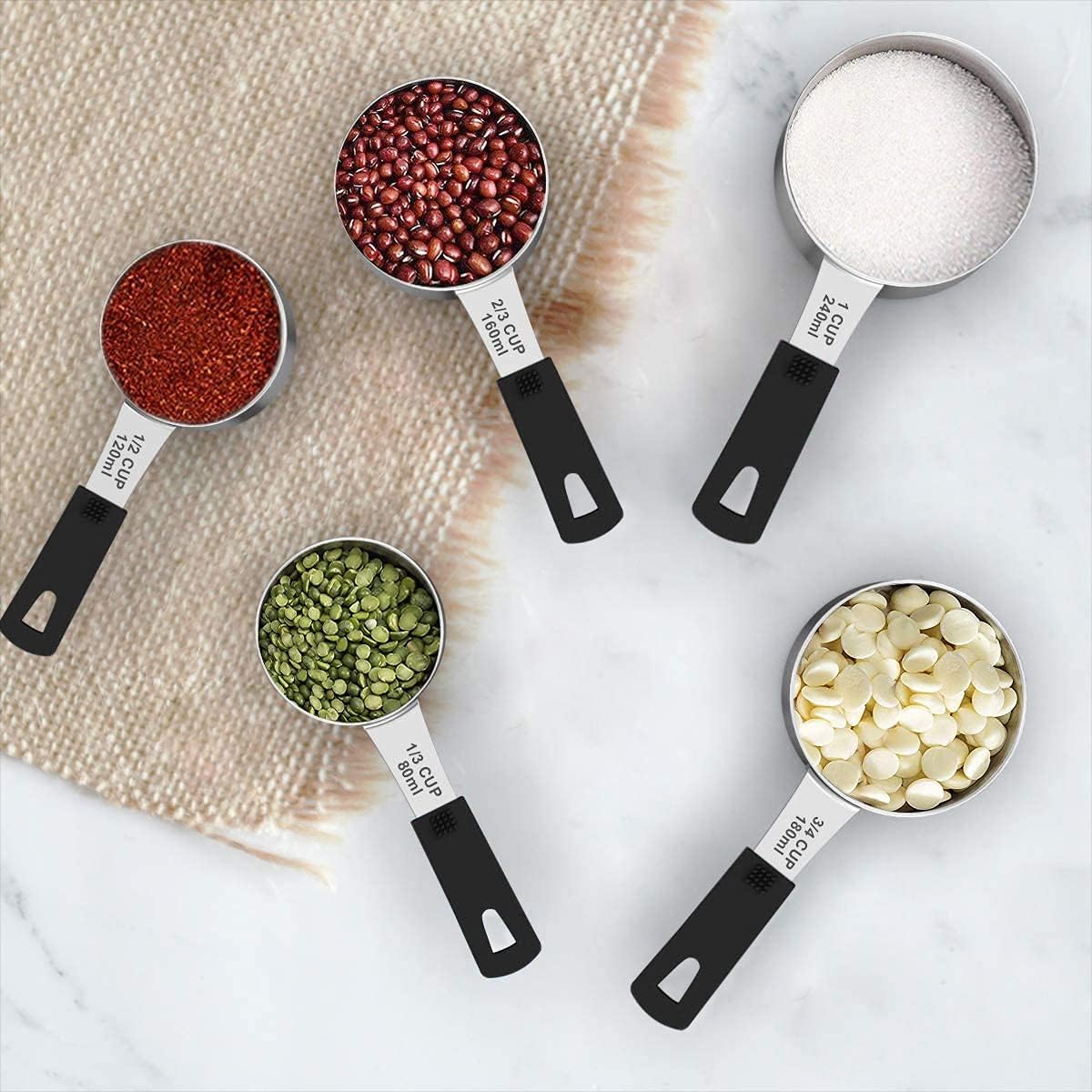 Measuring Cups & Spoons Set of 18 - Wildone Stainless Steel Nesting Measuring Cups 8 Piece and 9 Measuring Spoons, 1 Leveler, Ideal for Dry and Liquid Ingredients (Black)