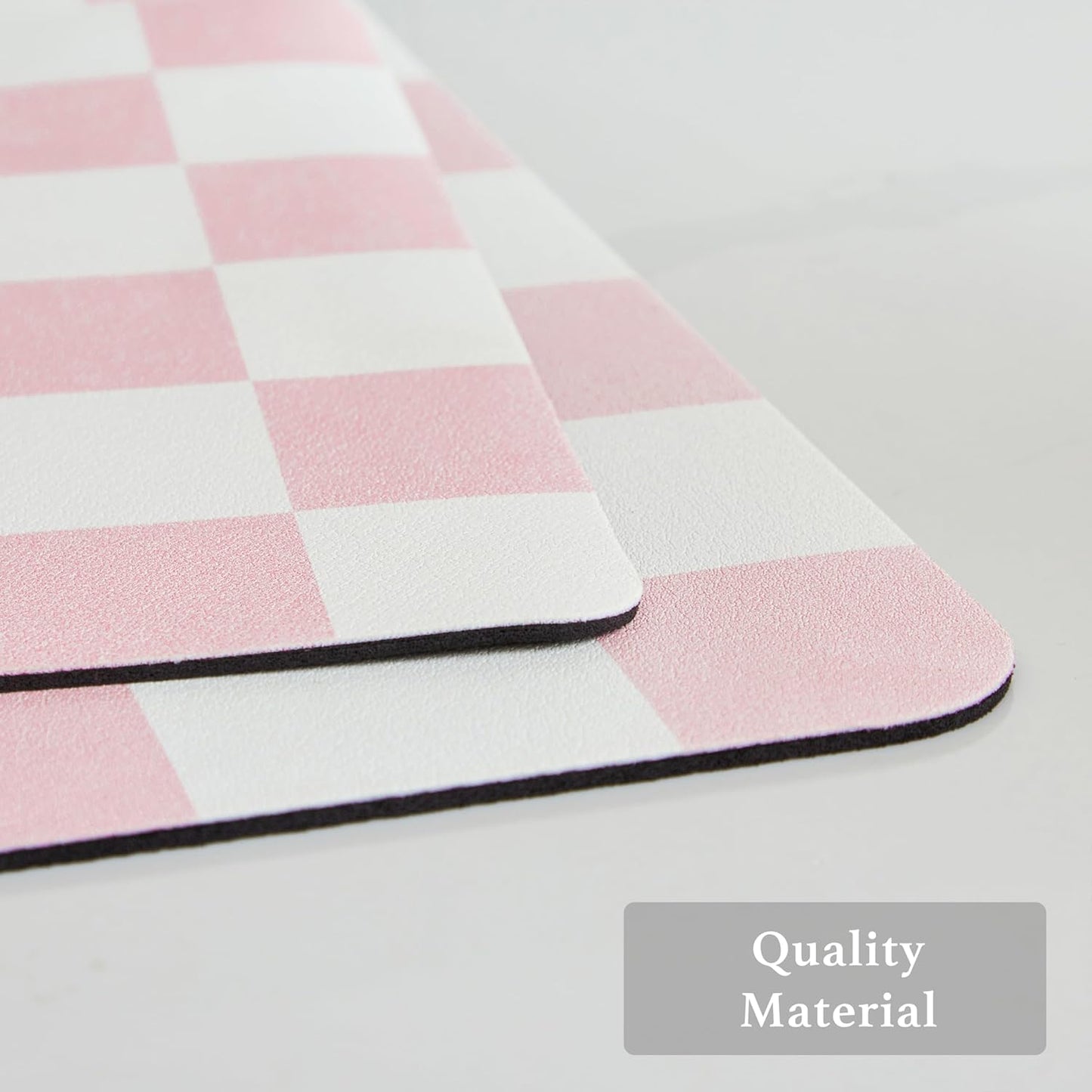 Checkered Dish Drying Mat for Kitchen Counter, Coffee Bar Station Accessories, Retro Cute Aesthetic Girly Women Modern Absorbent Drainer Mat Kitchen Drying Mat Easy Clean, Pink 12" x 19"