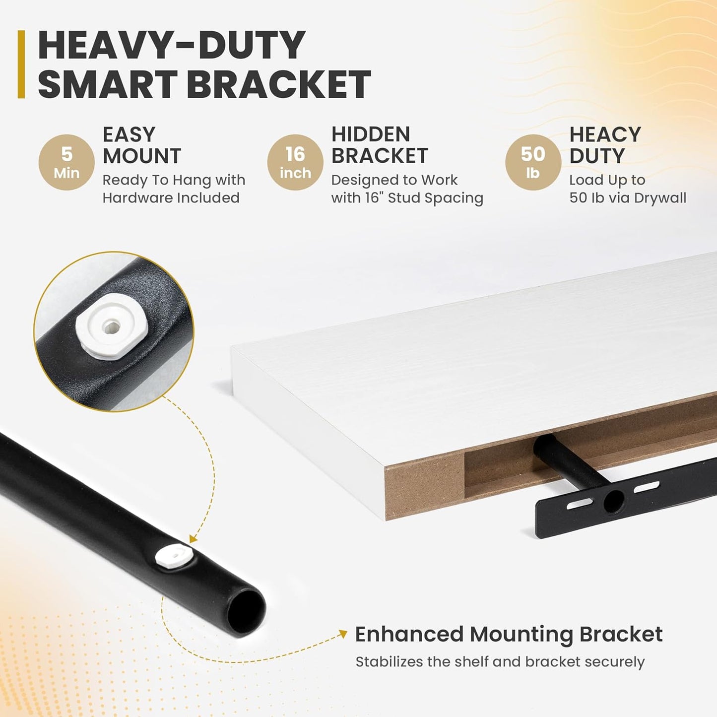 24 Inch Floating Shelves, 9.3" Deep Floating Shelf Wall Mounted, 24" Wall Shelves, Rustic Deep Bookshelf, Large Display Shelves & Storage Shelves for Bedroom, Living Room, White, Set of 2