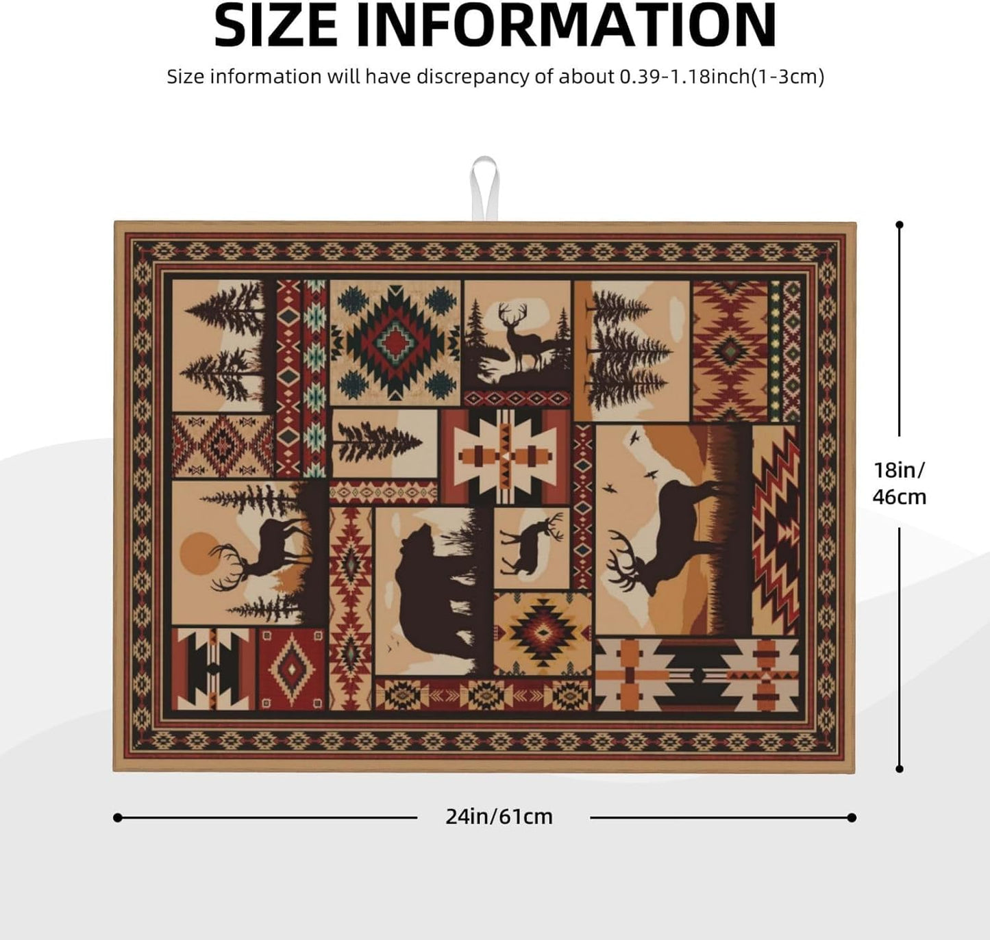 Western Wildlife Geometric Dish Drying Mat for Kitchen Counter, Absorbent Microfiber Washable Drying Pad for Dishes, Absorption, Foldable, Decorative Rustic Kitchen Mat for Sink, Home Decor, 18" x 24"