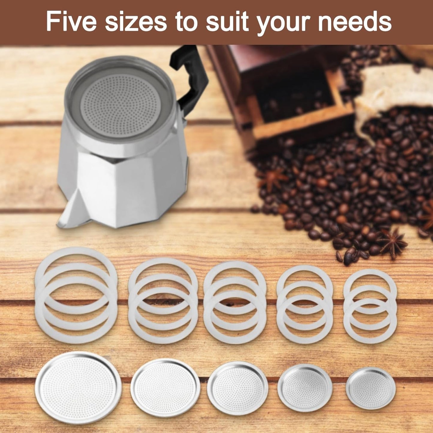 2/3/6/9/12 Cup Gasket & Filter For Stovetop Espresso Coffee Makers, Rubber Seal For Stove Top Coffee Maker Moka Pot, Silicone Gasket Seals, Espresso Machine Replacement Parts(9 cup)
