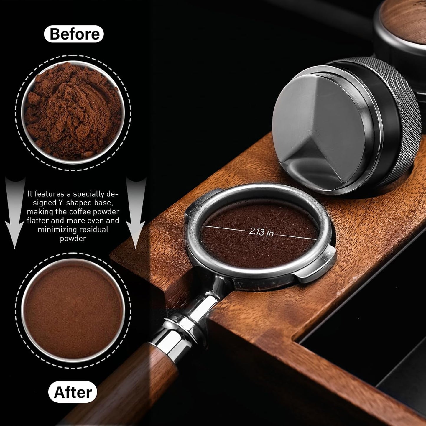 CrossCreek 54mm Espresso Distributor | Adjustable Depth Distribution Tools Fits 54mm Breville Portafilter | Stainless Steel & Walnut Coffee Distributor | Espresso Machine Accessories for Coffee Bar