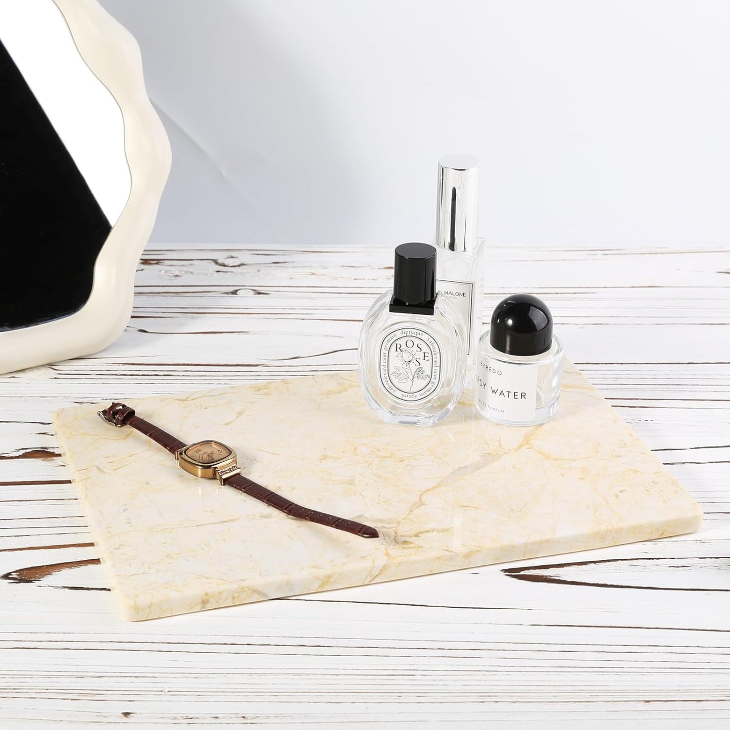 Koville Natural Marble Cutting Board for Kitchen Pastry Bread, 12" x 8" Genuine Marble Cheese Board Stone Tray for Counter, Stone Cutting Boards Bathroom Perfume Jewelry Tray for Decor(Yellow)