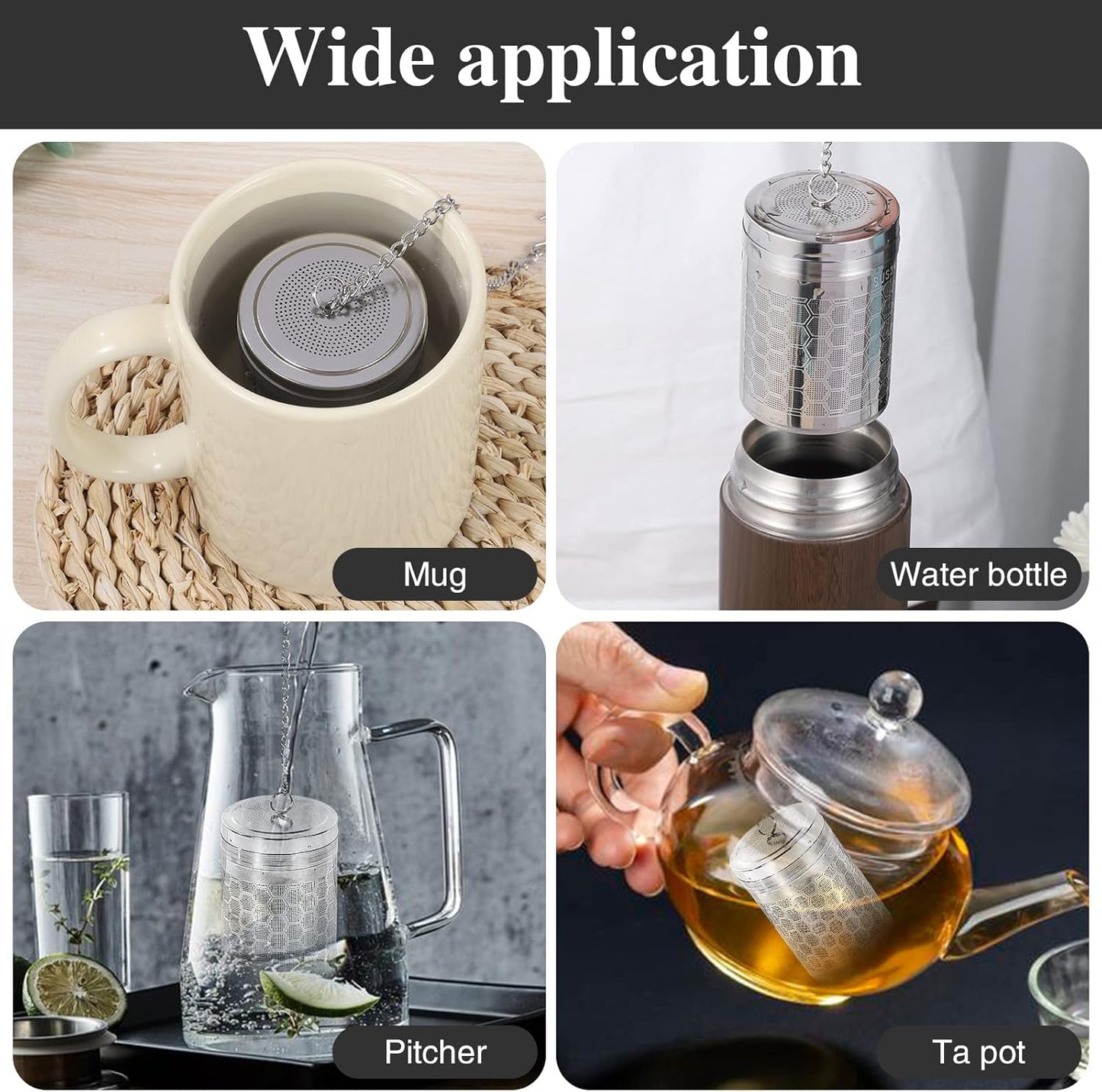 2 Pack Large Tea Strainers for Loose Tea, Tea Infusers for loose Tea Fine Mesh Stainless Tea Strainer Loose Leaf Tea Steeper for Black Tea, Spices and Seasonings