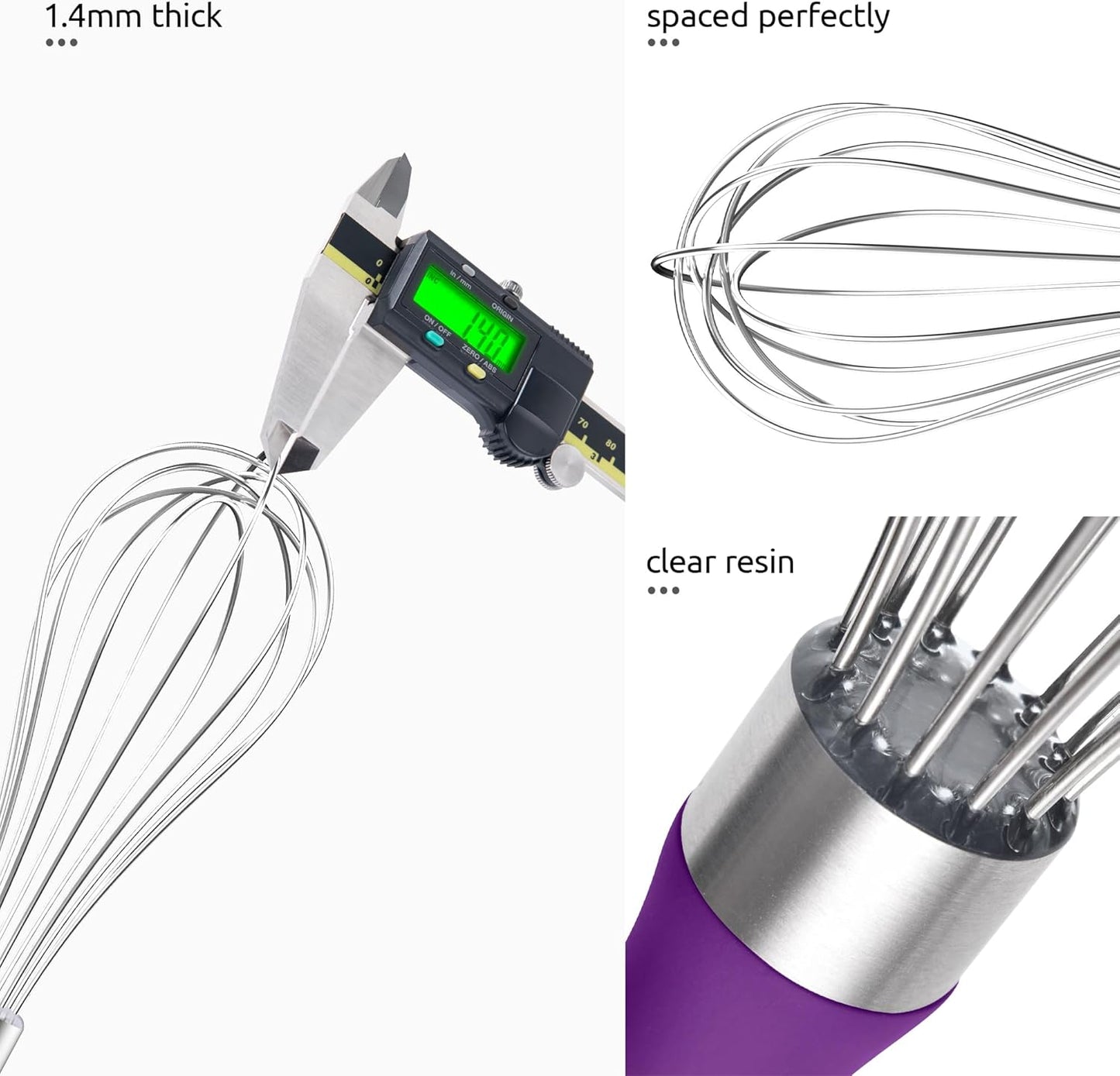 U-Taste 9" Small Egg Whisk: 18/10 Stainless Steel Kitchen Cooking Wire Balloon Wisk, Heavy Duty Metal Beater Stirrer, Manual Baking Tool with 6 Flex Wires for Hand Mixing, Blending Sauce (Purple)