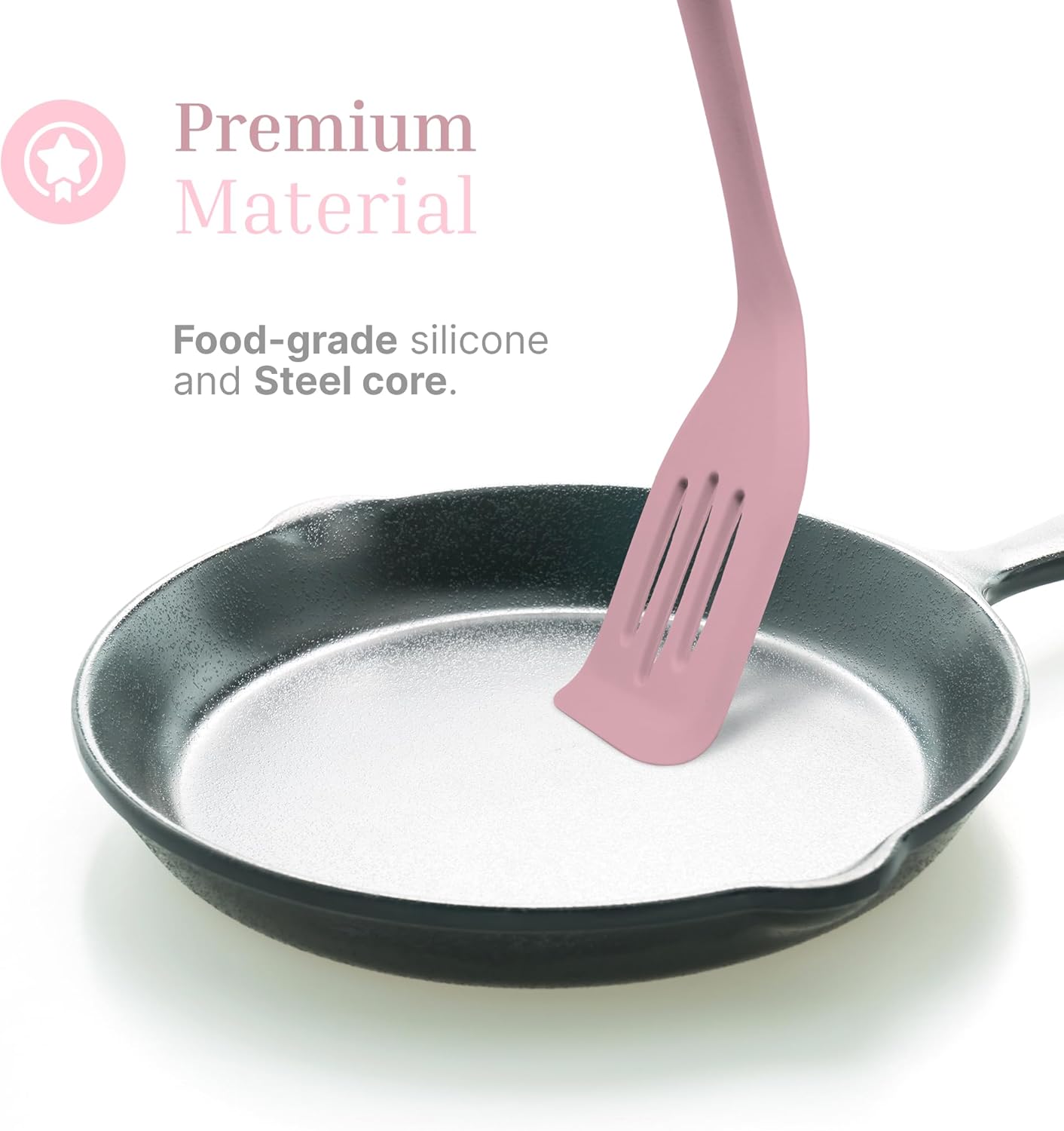 Silicone Slotted Turner Set – 2-Piece Set of Turner Spatulas for Eggs and Pancakes – Kitchen Tools & Accessories with Comfortable Handles, Heat-Resistant Utensils for Cooking and Baking – Pastel Pink