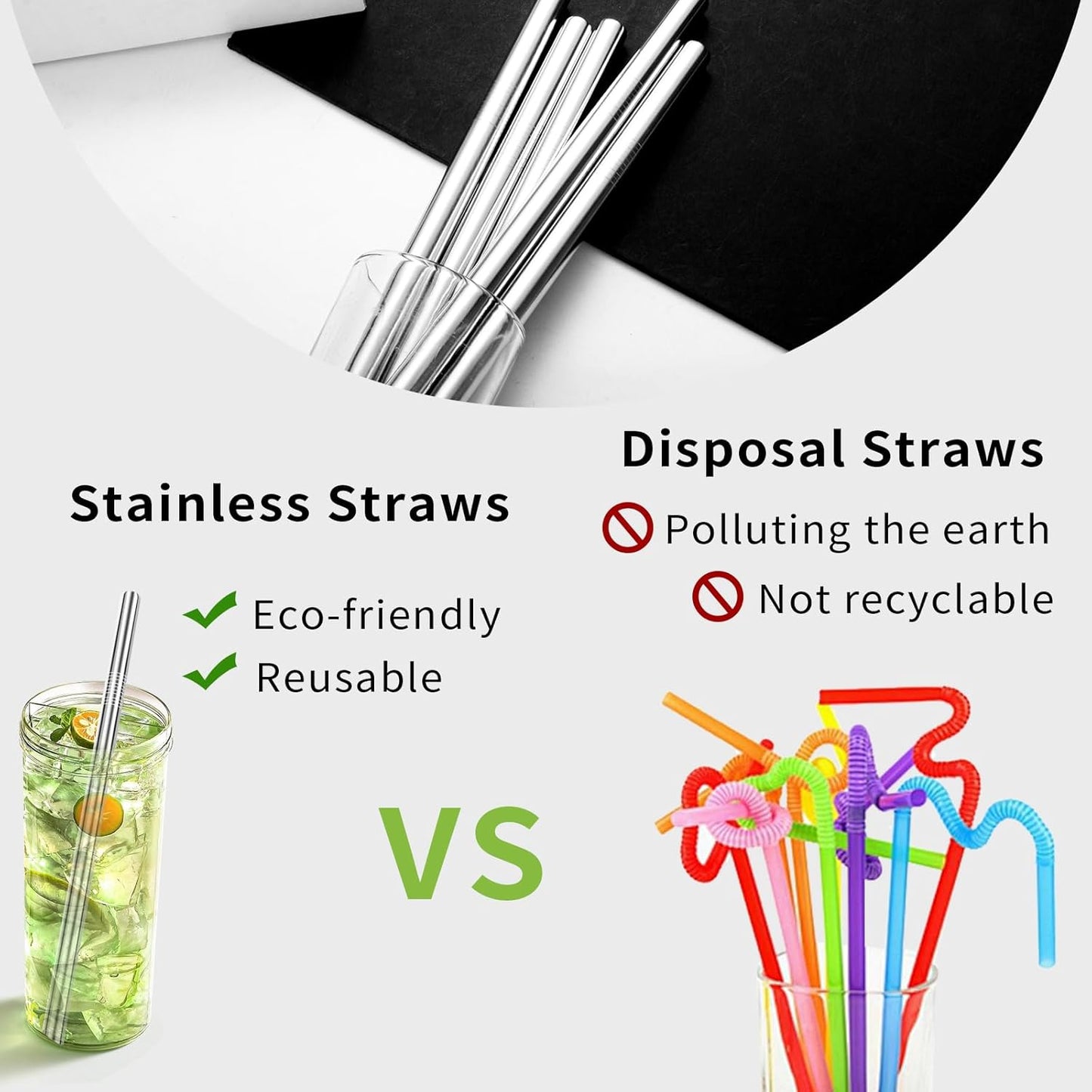 Lazycorner 5 Pcs Stainless Steel Smoothie Straws, 0.4'' Extra Wide Reusable Metal Drinking Straws for Milkshake, Smoothie, Beverage, Set of 5 with 2 Cleaning Brush