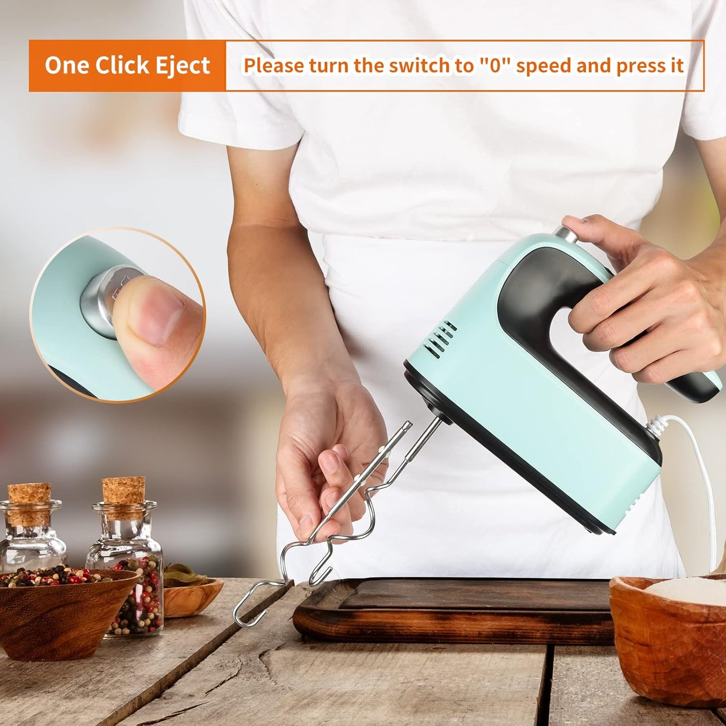 9-Speed Digital Hand Mixer Electric, 400W Powerful DC Motor, Baking Mixer Handheld with Snap-On Storage Case, Touch Button, Turbo Boost, Dough Hooks, Whisk (Ice Blue)