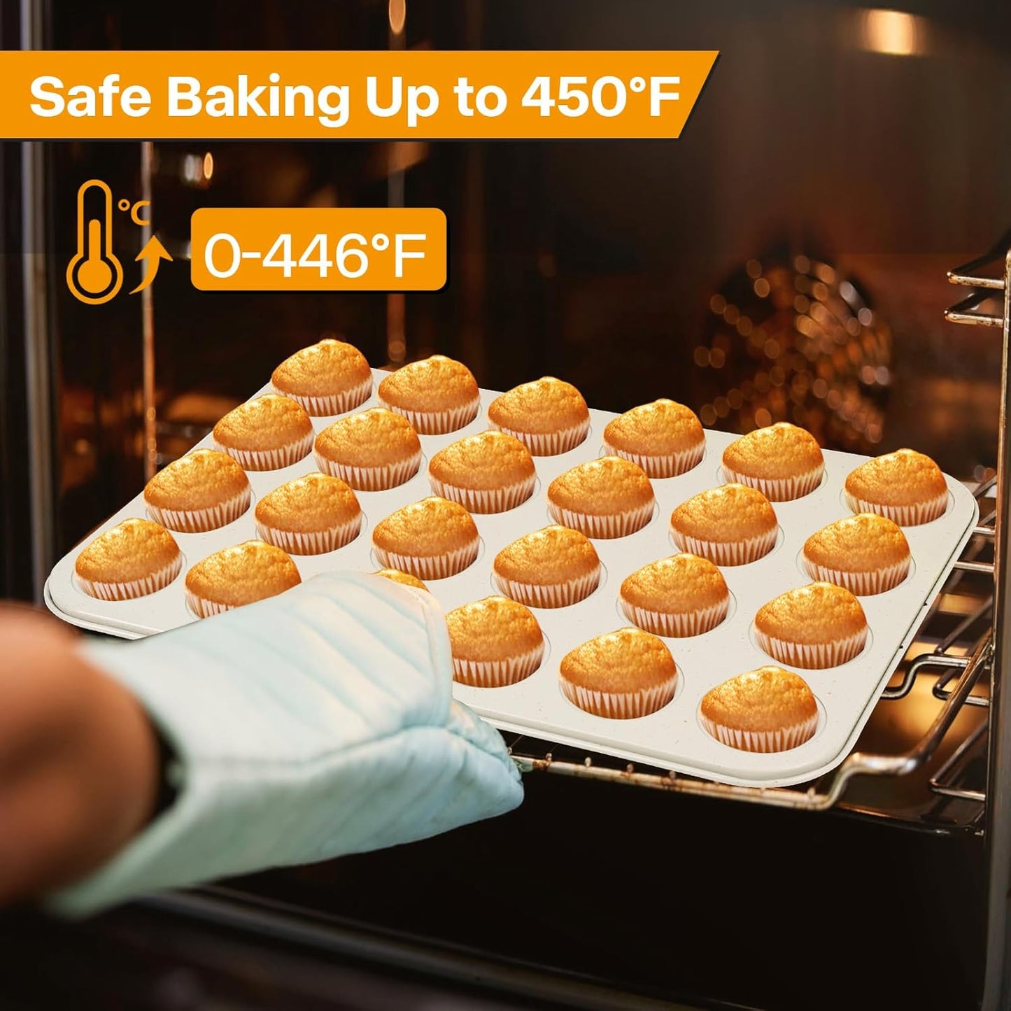 2-Pack 24-cup Beige Miffin Pan, Non-Stick Cupcake Muffin Tin, Ceramic Coating Safe Baking Cupcake Pan