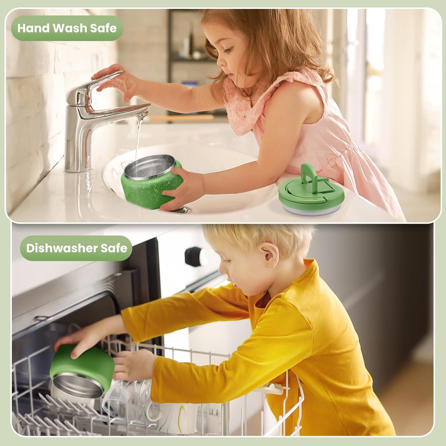 Soup Thermo for Hot Food Kids 13.5oz Lunch Containers with Buckle Lid Wide Mouth Hot Food Jar Vacuum Insulated Stainless Steel Bento Box Leakproof with Spoon(Green)