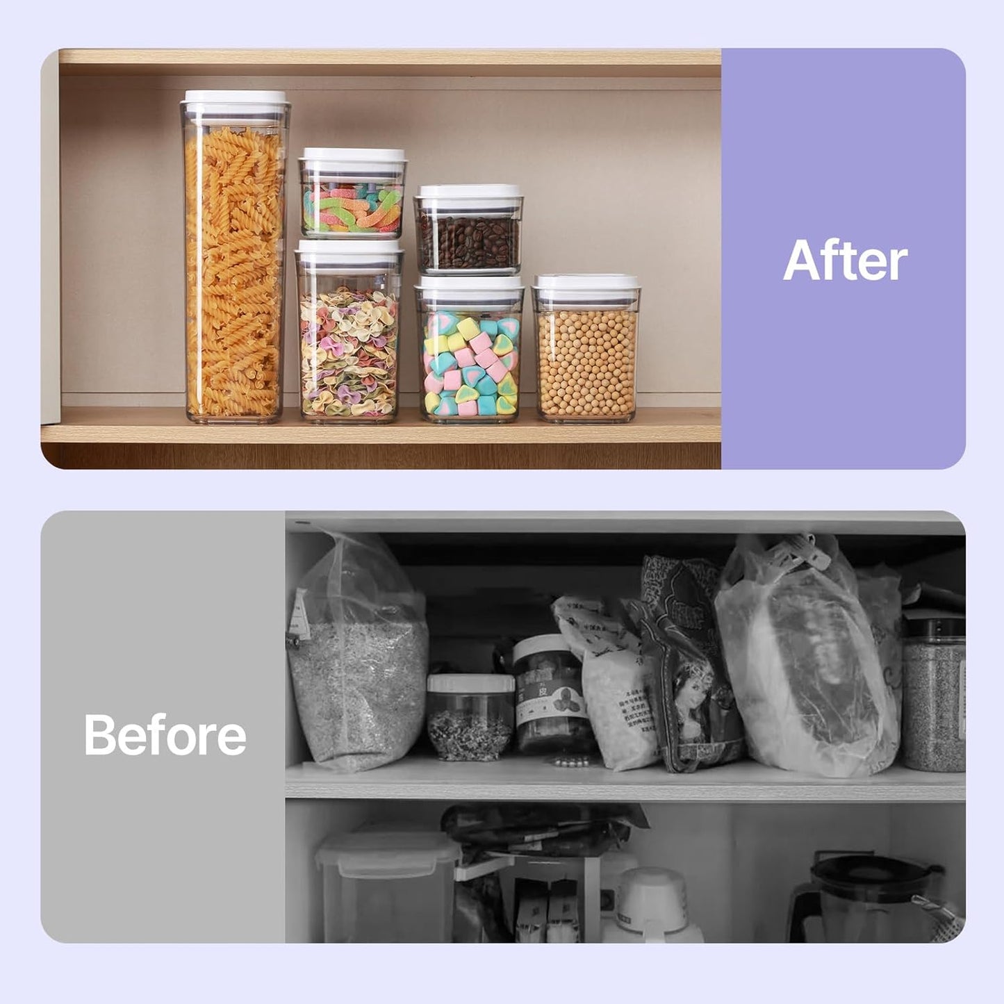 Food Airtight Containers storage with Lids 6 Pack One Button Open/POP UP/Kitchen Storage Organization for Coffee Tea Brown Sugar Cereals 350ml/700ml/950ml/1800ml