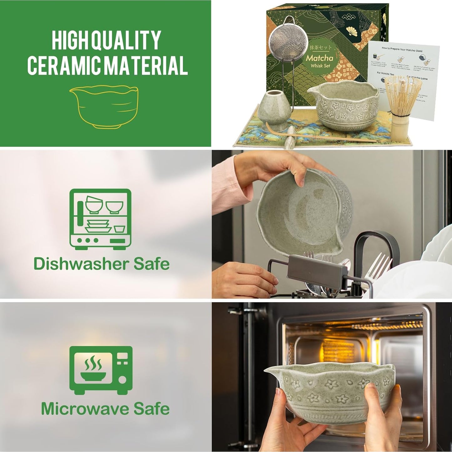 Matcha Whisk Set - 7 PCS Matcha Kit, Matcha Tea Set for Making Breakfast Green Tea Lattes - Whisk, Bowl with Spout, Whisk Holder - Gift for Tea Beginner, Friend, Daughter, Family