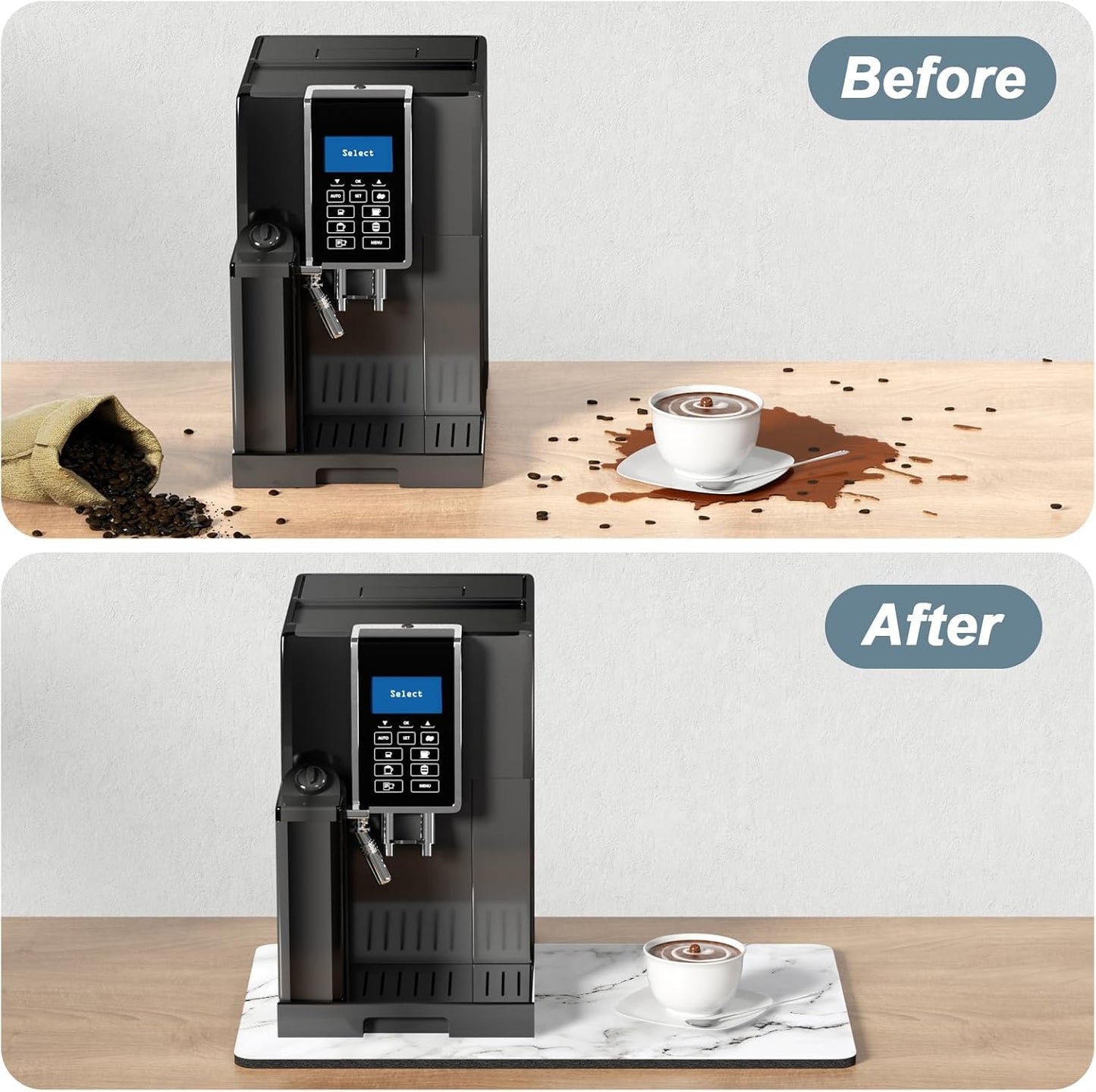 Rnivvi Coffee Mat, 12" x 19" Cute Marble Style Coffee Bar Mats for Espresso Machine Station Accessories and Organizer, Hide Stain Rubber Backed Absorbent Dish Drying Pad for Kitchen Counter, White