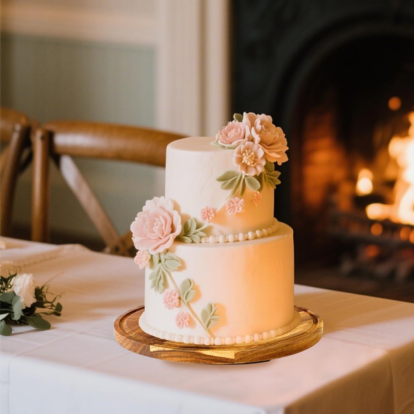 Rotating-Wood-Cake-Stand With Acrylic Dome Lid, Round Wooden Cake Holder Plate With Cover, 2-in-1 Dessert Table Display Set For Party, Charcuterie Board For Cheese, Chips & Dips, Nachos, Fruit Platter