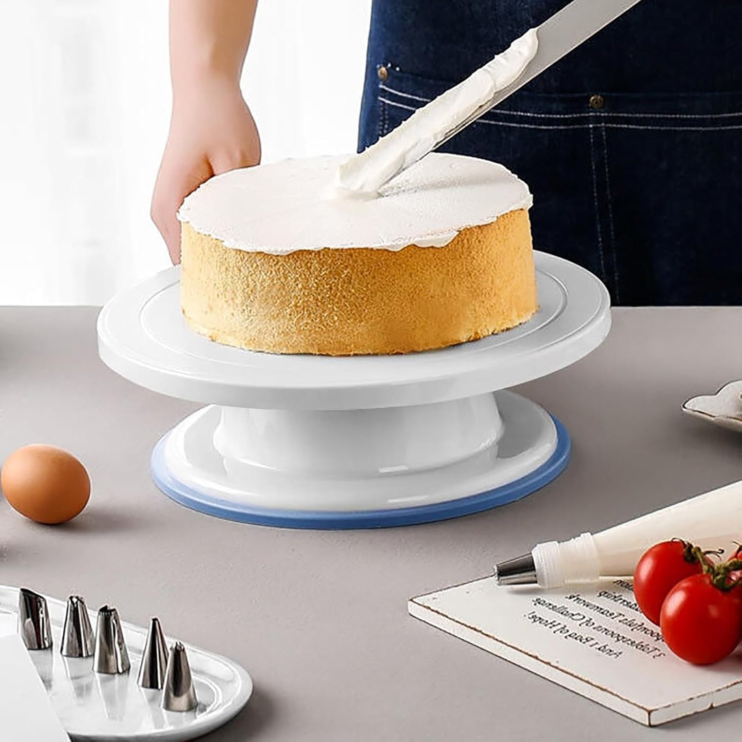 Cake Decorating Turntable 11 Inch Cake Turntable Anti-Slip Rotating Cake Stand for Decorating(1pcs White)