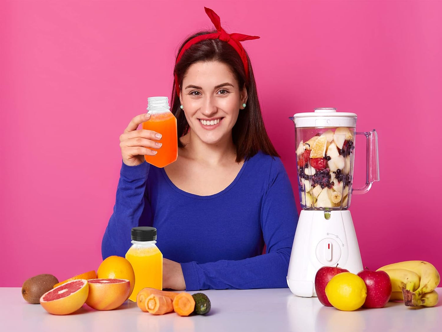 3 Pcs 8 oz Plastic Juice Bottle Reusable Transparent Bulk Beverage Containers with Black Lids for Juice, Drinking Milkshake Tea, Milk, Juicing Smoothie Water and Other Beverages, Fridge Storage