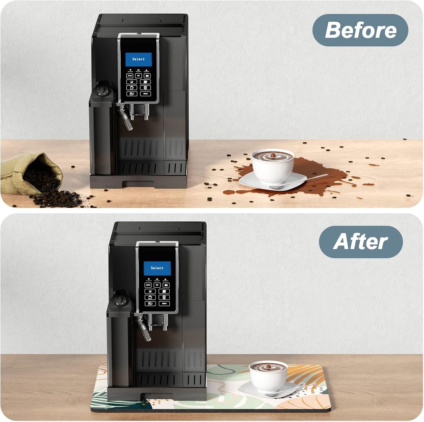 Rnivvi Coffee Mat, 12" x 19" Cute Boho Theme Coffee Bar Mats for Espresso Machine Station Accessories and Organizer, Hide Stain Rubber Backed Absorbent Dish Drying Pad for Kitchen Counter, Tropical